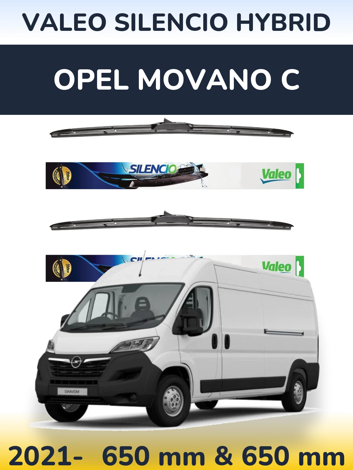 Комплект передніх щіток Valeo Silencio Hybrid 650 & 650 мм для Opel Movano C 2021-2026