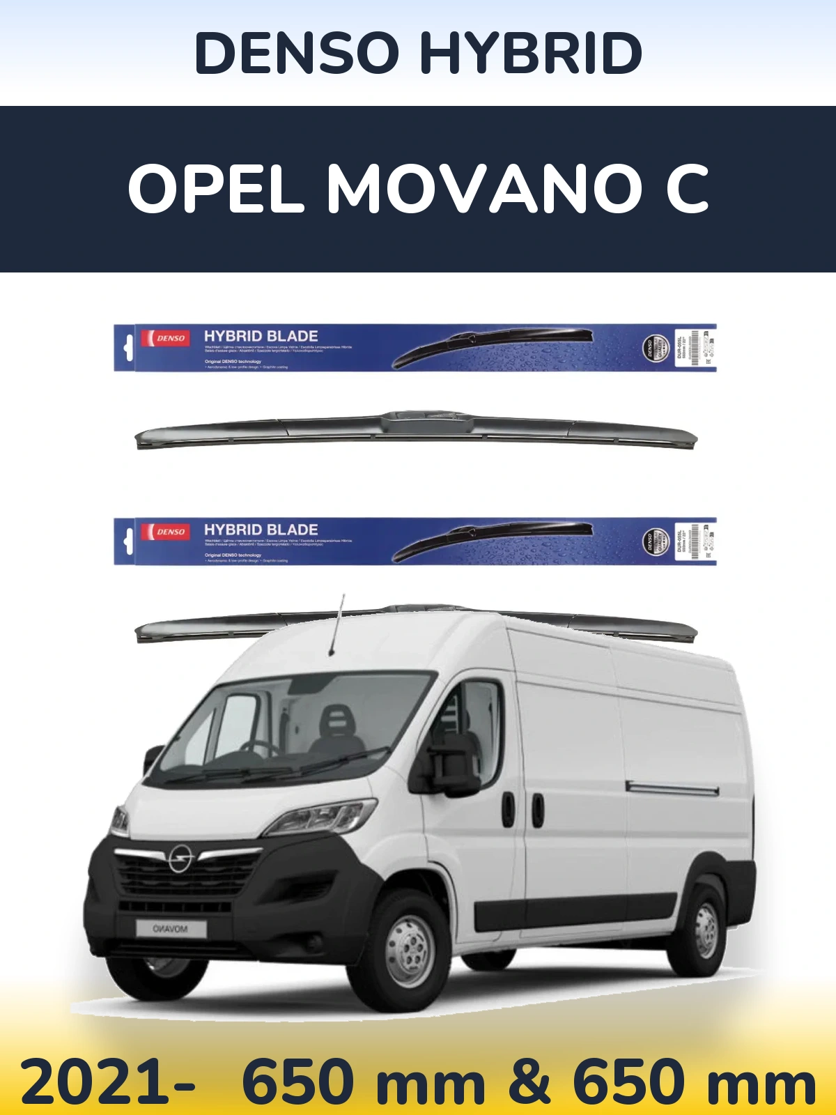 Sada předních stěračů Denso Hybrid 650 a 650 mm pro Opel Movano C 2021-2026