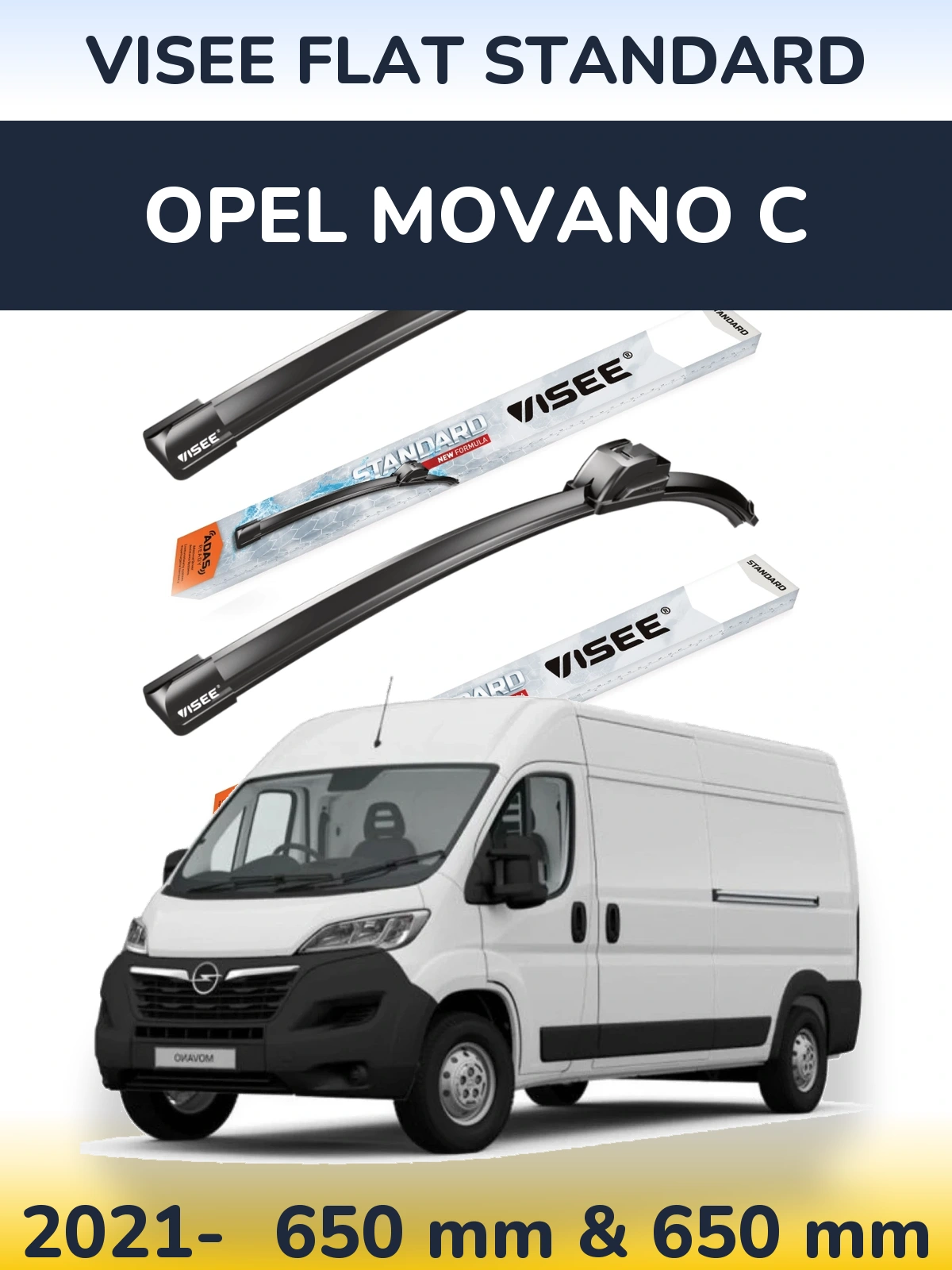 Sada předních stěračů VISEE FLAT STANDARD 650 a 650 mm pro Opel Movano C 2021-2026