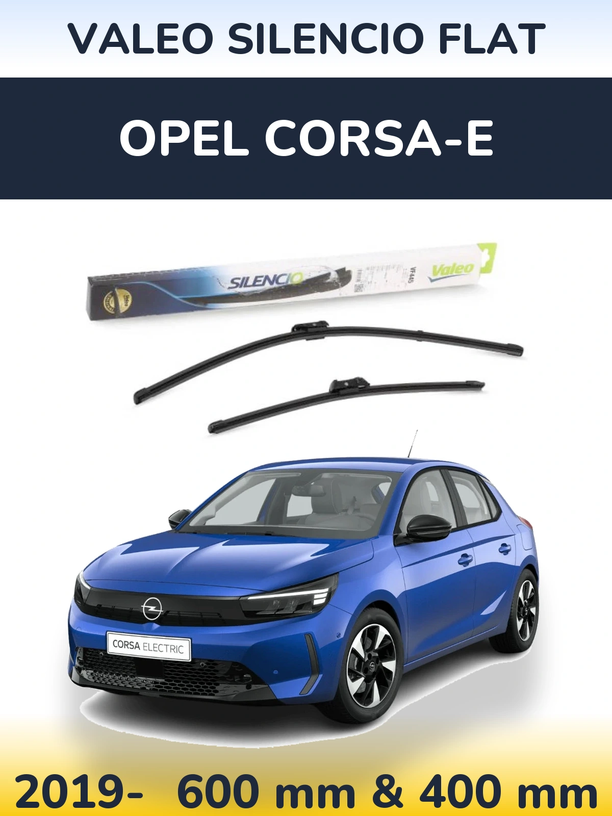 Sada předních stěračů Valeo Silencio Flat 600 a 400 mm pro Opel Corsa-e 2019-2026