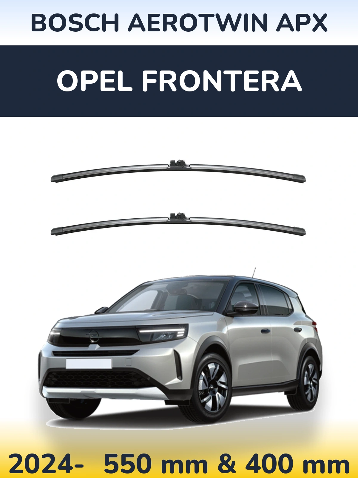 Sada předních stěračů BOSCH AeroTwin APX 550 a 400 mm pro Opel Frontera 2024-2026
