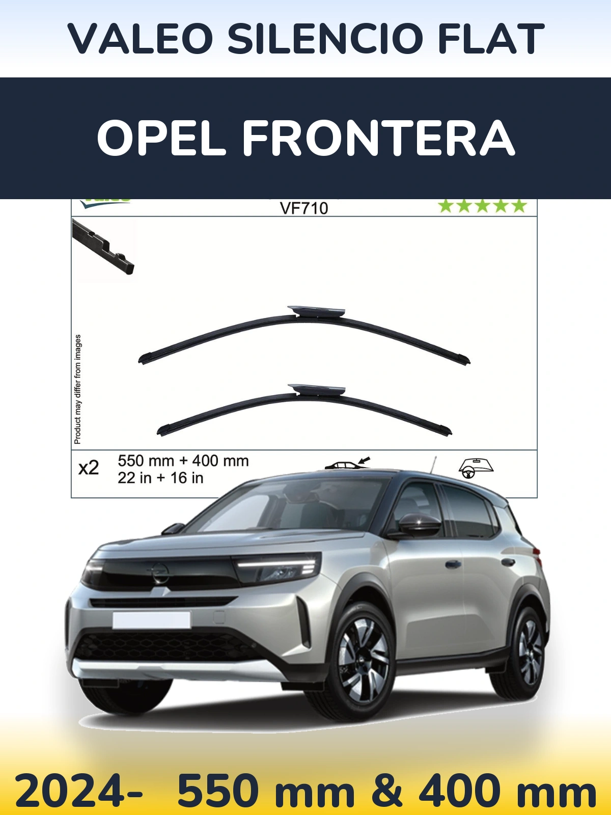 Sada předních stěračů Valeo Silencio Flat 550 a 400 mm pro Opel Frontera 2024-2026