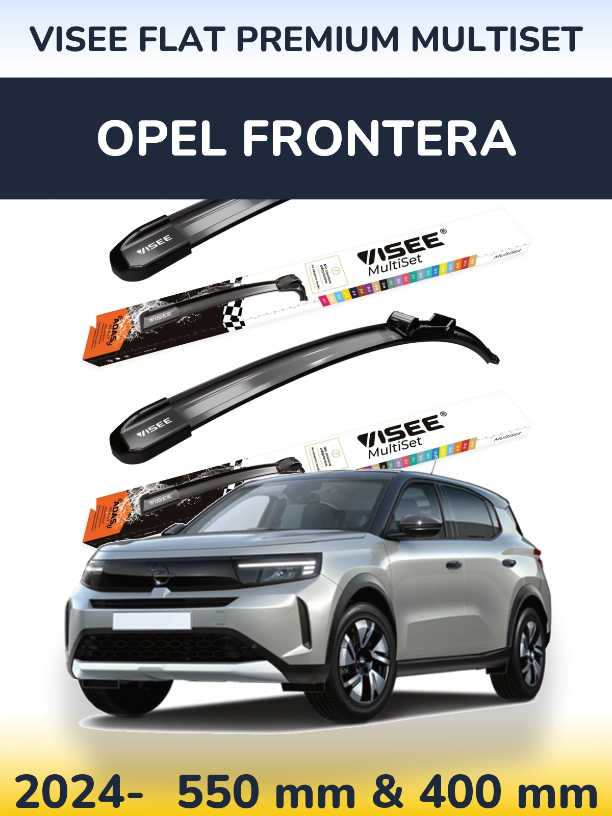 Комплект передніх щіток VISEE FLAT PREMIUM MultiSet 550 & 400 мм для Opel Frontera 2024-2026