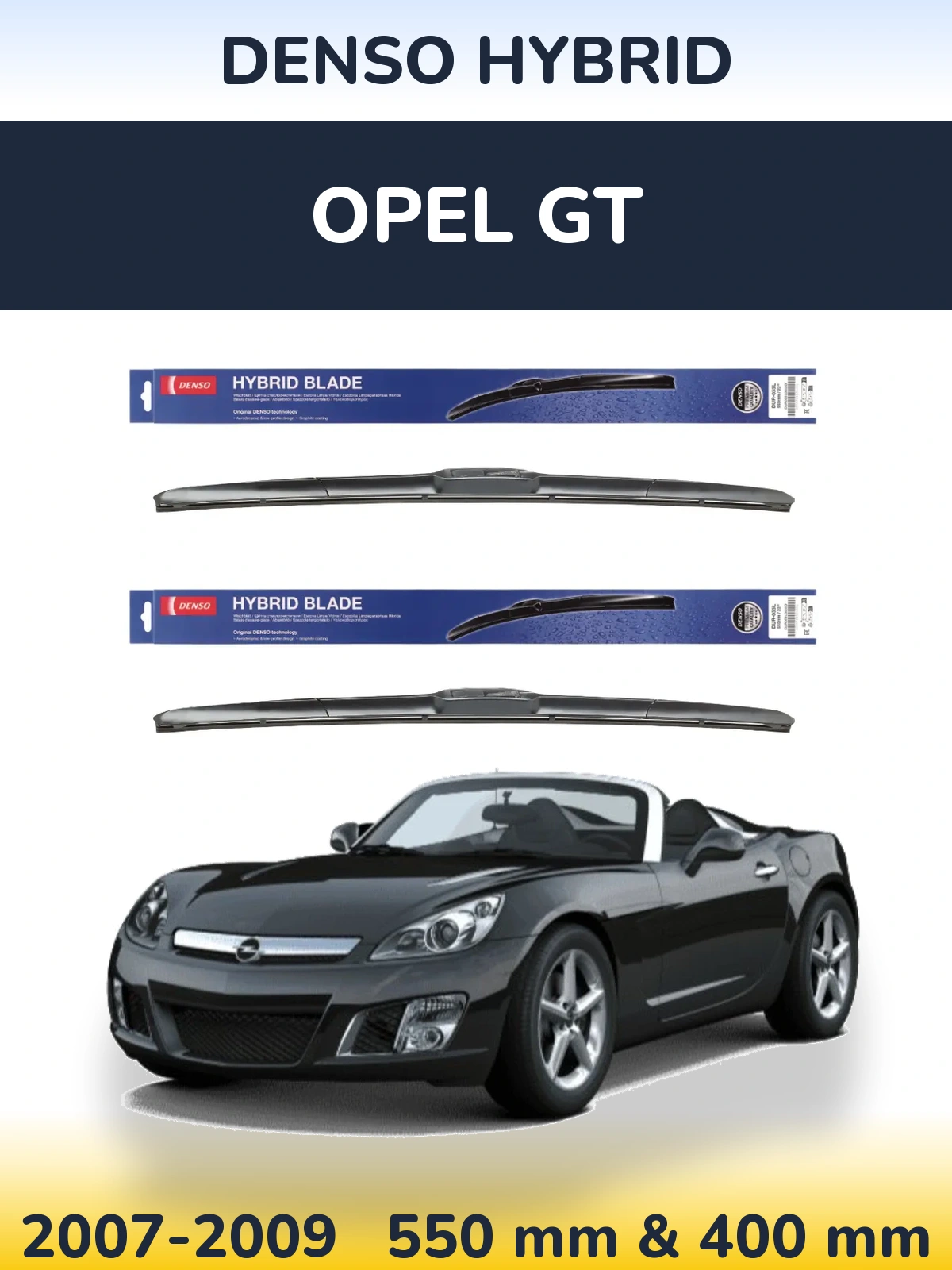 Sada předních stěračů Denso Hybrid 550 a 400 mm pro Opel GT 2007-2009