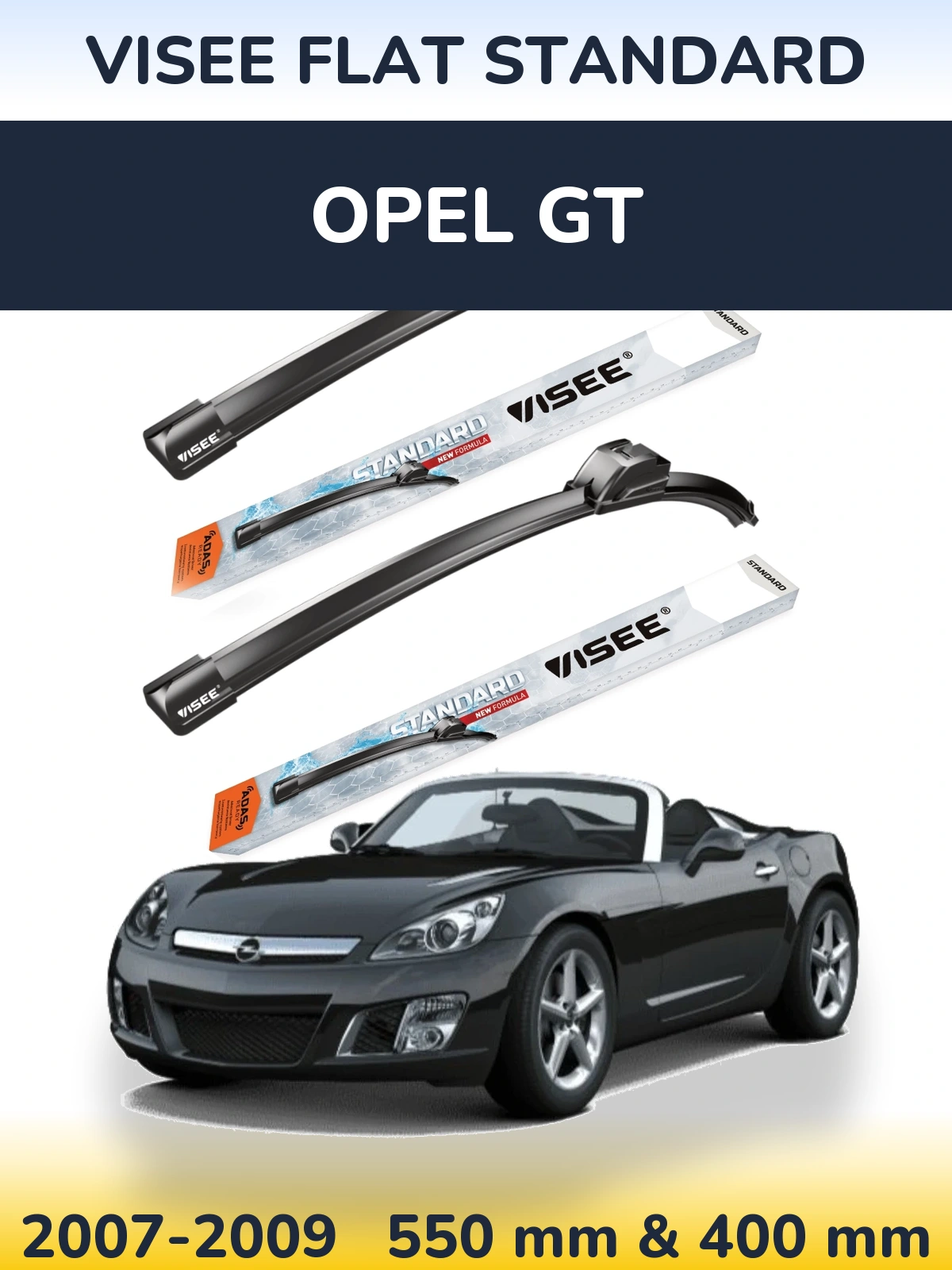 Sada předních stěračů VISEE FLAT STANDARD 550 a 400 mm pro Opel GT 2007-2009