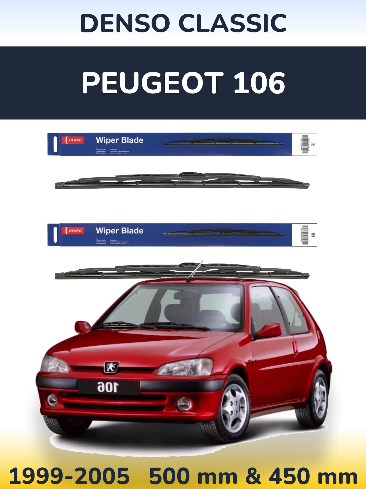 Sada předních stěračů Denso Classic 500 a 450 mm pro Peugeot 106 1999-2005