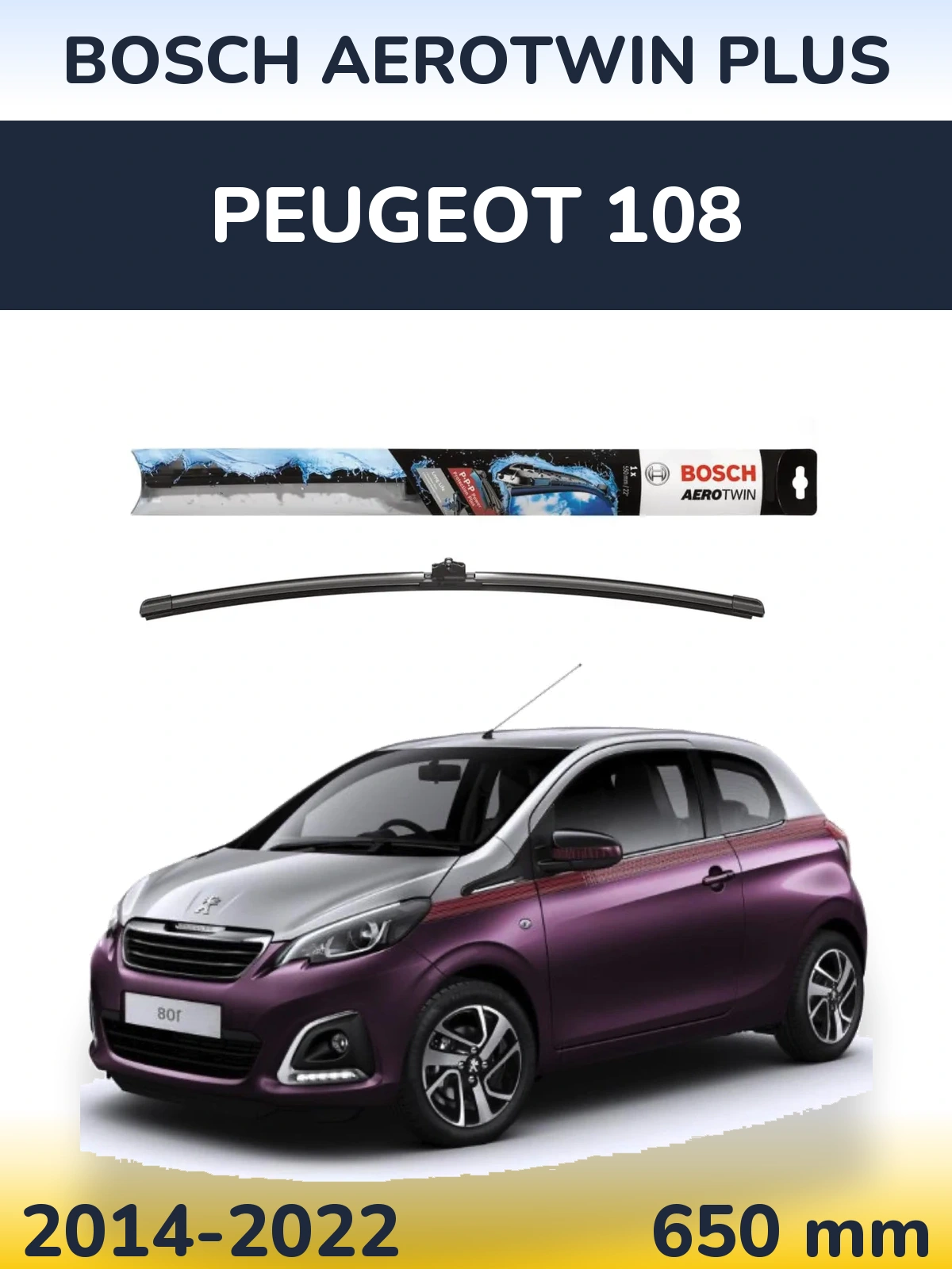 Přední stěrač BOSCH AeroTwin Plus 650 mm pro Peugeot 108 2014-2022