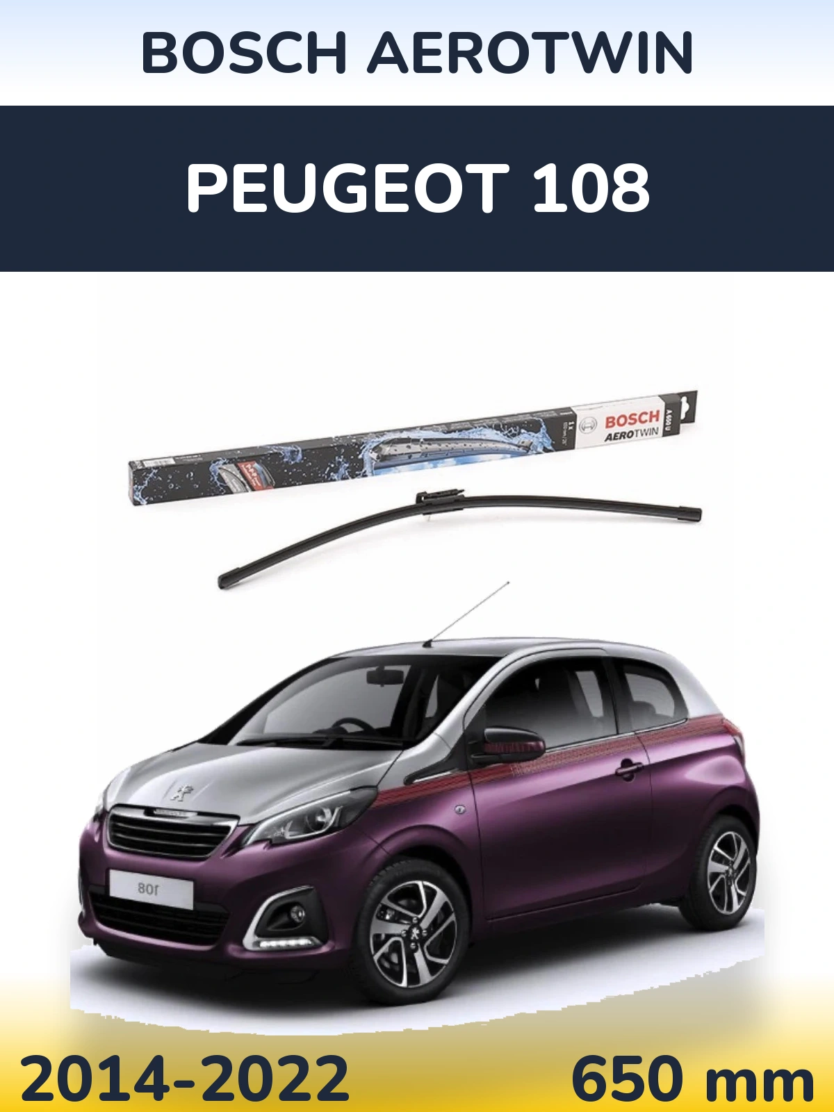 Передня щітка BOSCH AeroTwin 650 мм для Peugeot 108 2014-2022