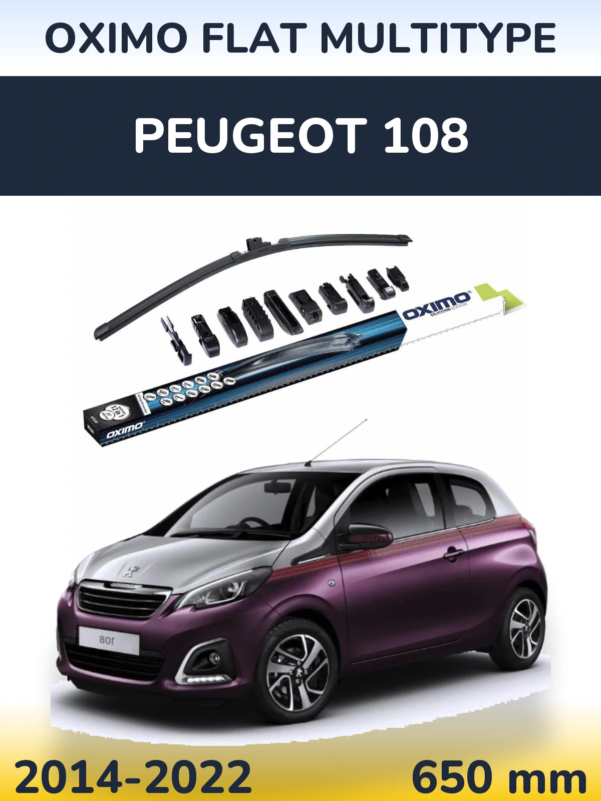 Přední stěrač Oximo Flat MultiType 650 mm pro Peugeot 108 2014-2022
