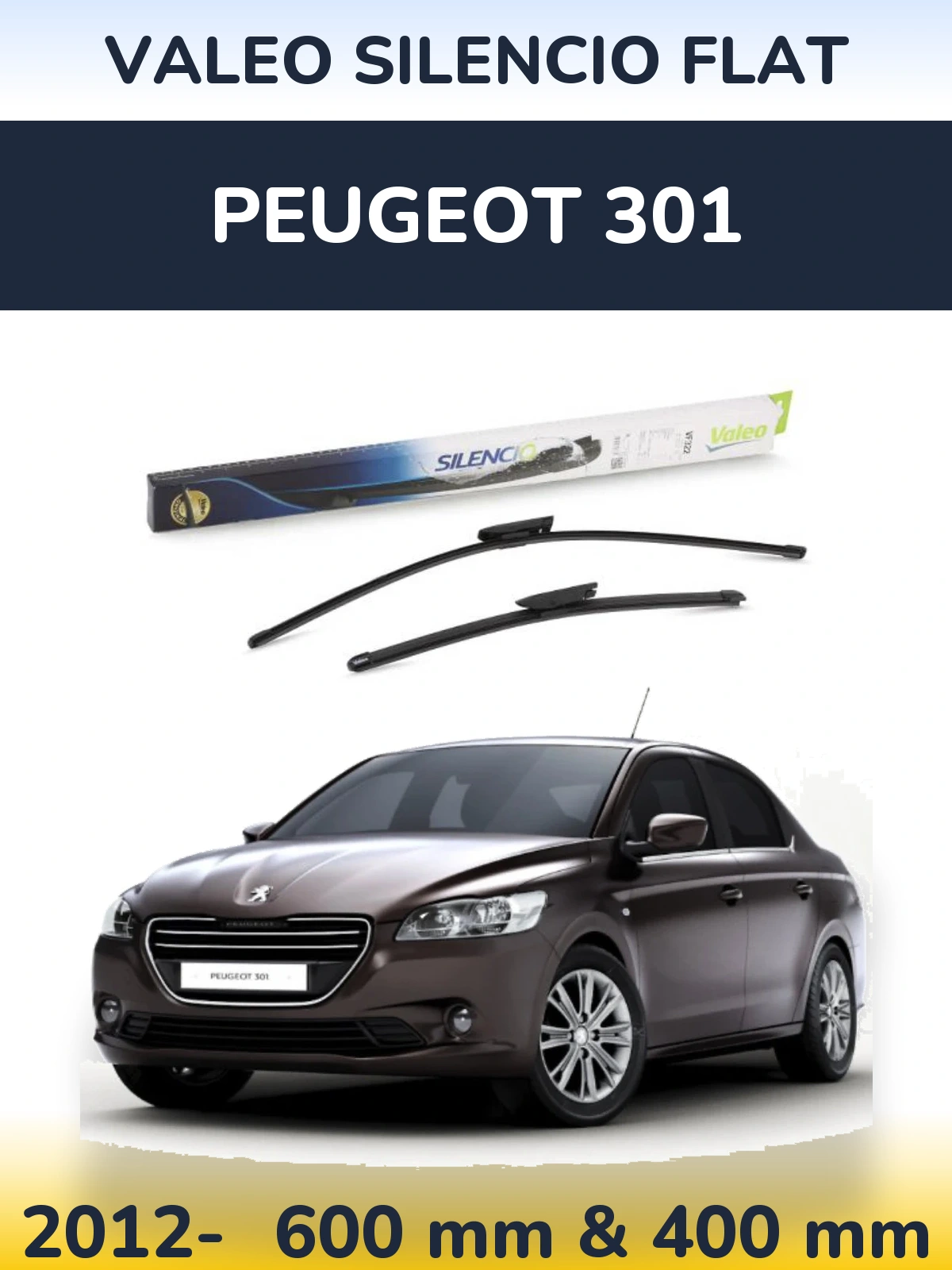 Sada předních stěračů Valeo Silencio Flat 600 a 400 mm pro Peugeot 301 2012-2026