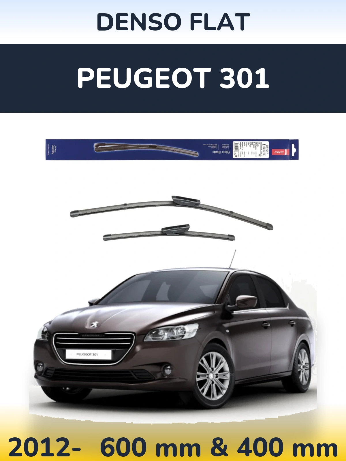 Sada předních stěračů Denso Flat 600 a 400 mm pro Peugeot 301 2012-2026