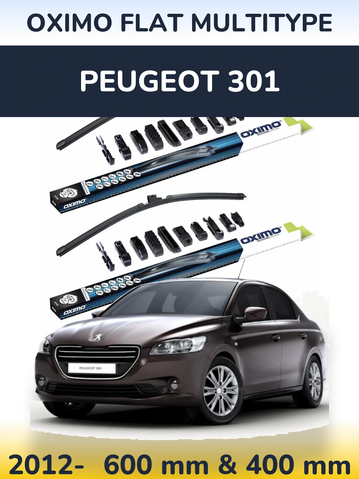 Sada předních stěračů Oximo Flat MultiType 600 a 400 mm pro Peugeot 301 2012-2026