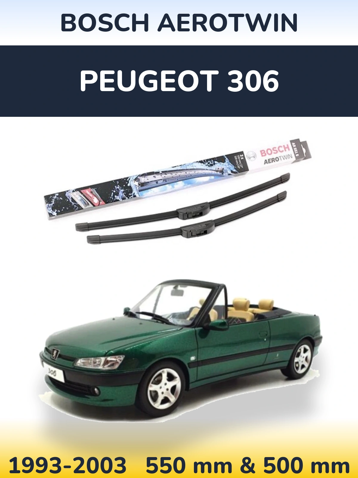 Sada předních stěračů BOSCH AeroTwin 550 a 500 mm pro Peugeot 306 1993-2003