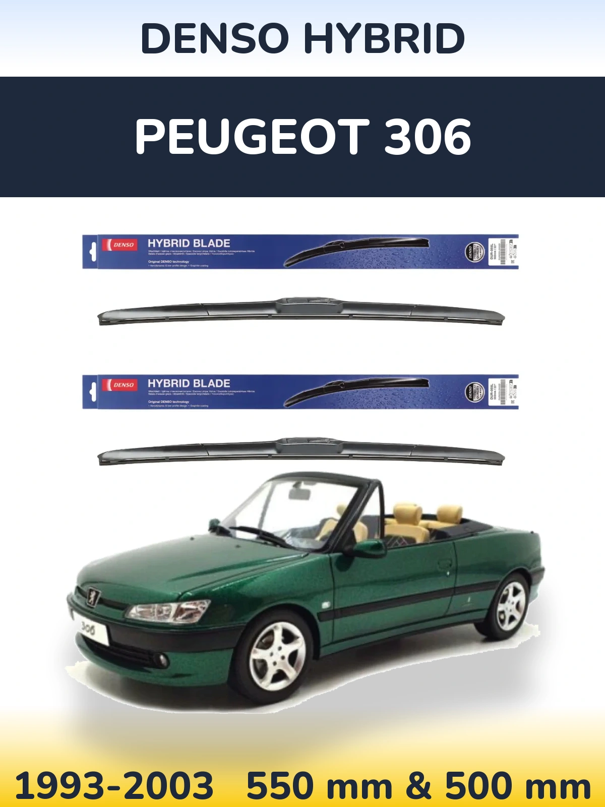 Sada předních stěračů Denso Hybrid 550 a 500 mm pro Peugeot 306 1993-2003