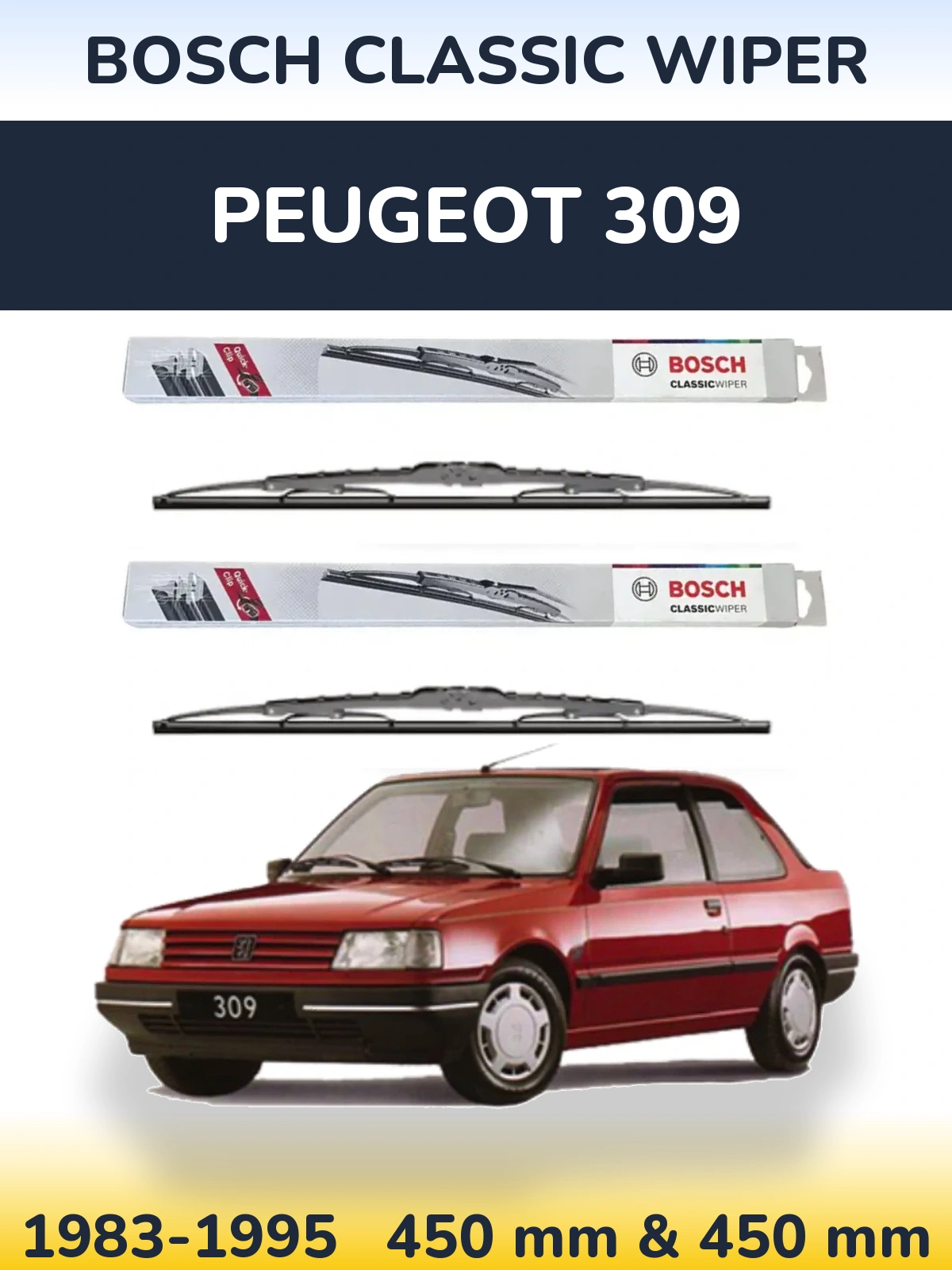 Sada předních stěračů BOSCH Classic Wiper 450 a 450 mm pro Peugeot 309 1983-1995