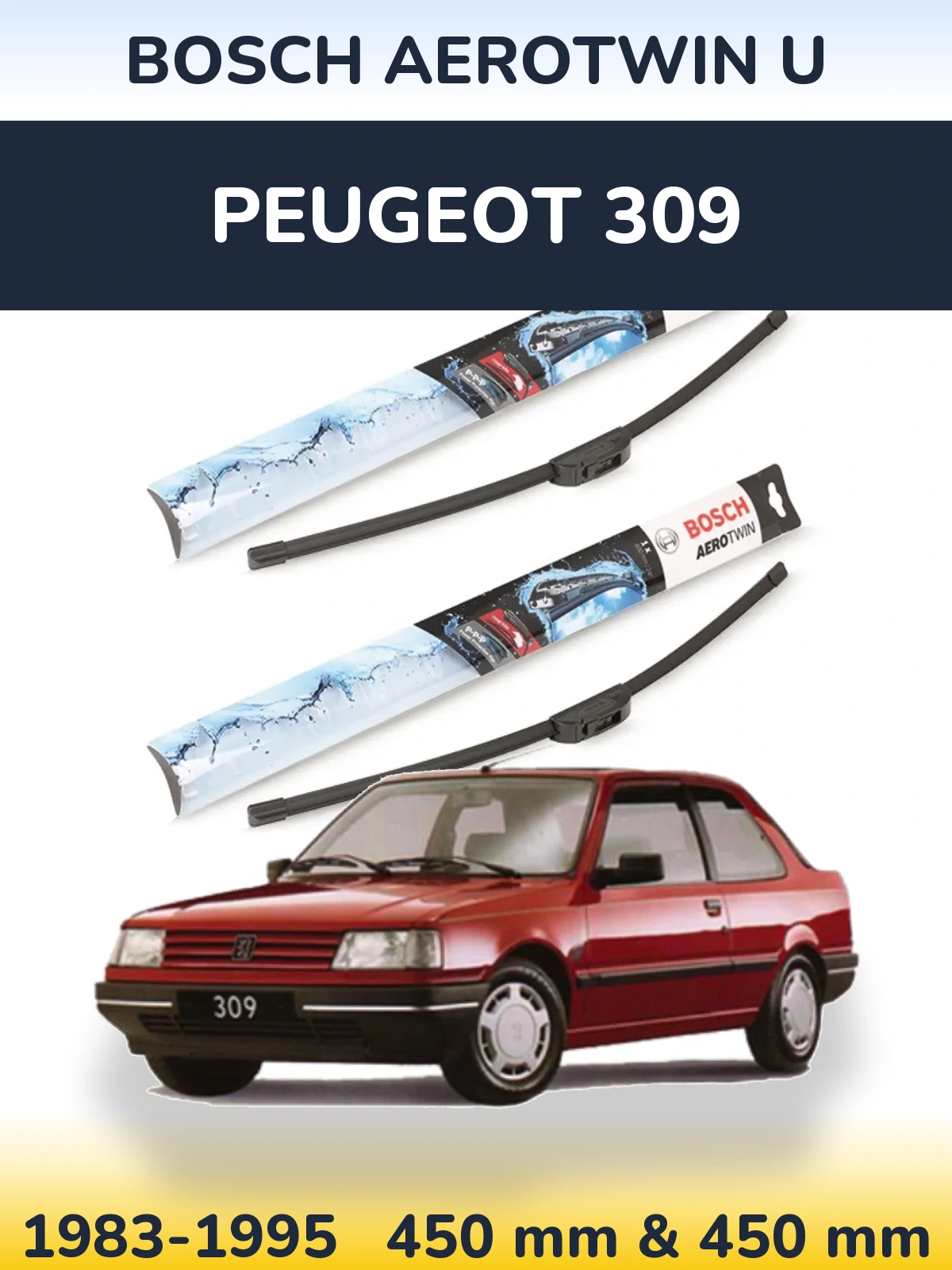 Sada předních stěračů BOSCH AeroTwin U 450 a 450 mm pro Peugeot 309 1983-1995