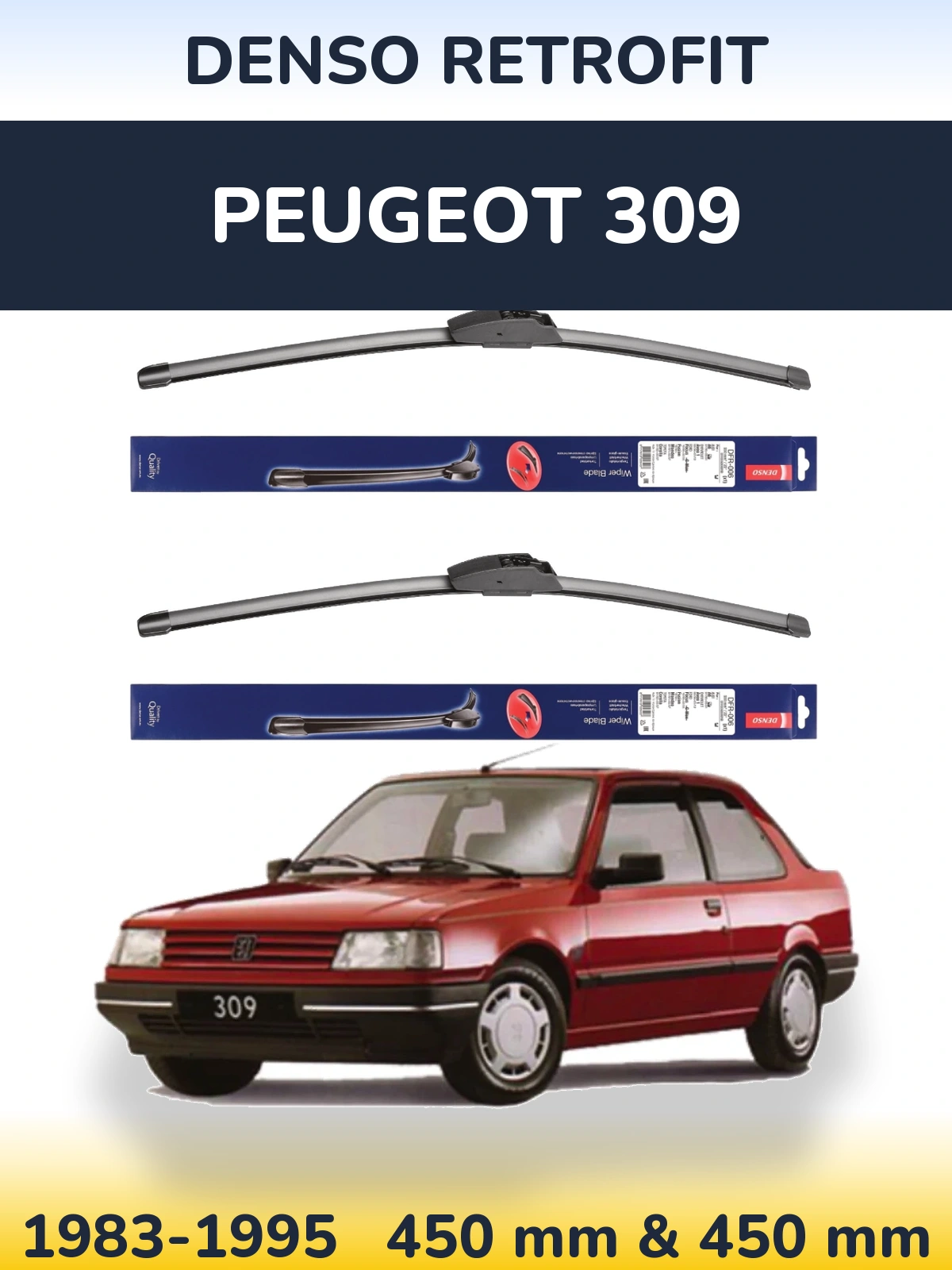 Sada předních stěračů Denso Retrofit 450 a 450 mm pro Peugeot 309 1983-1995