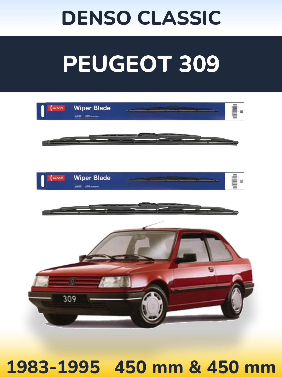 Sada předních stěračů Denso Classic 450 a 450 mm pro Peugeot 309 1983-1995
