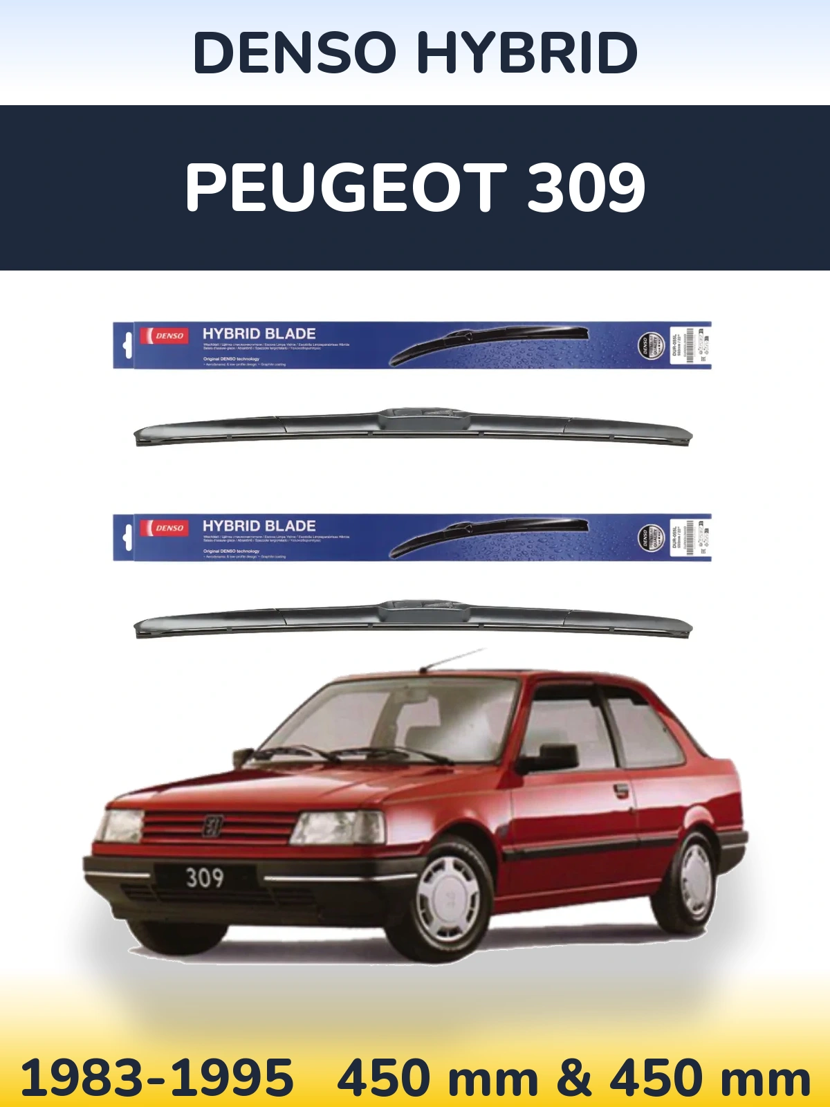 Sada předních stěračů Denso Hybrid 450 a 450 mm pro Peugeot 309 1983-1995
