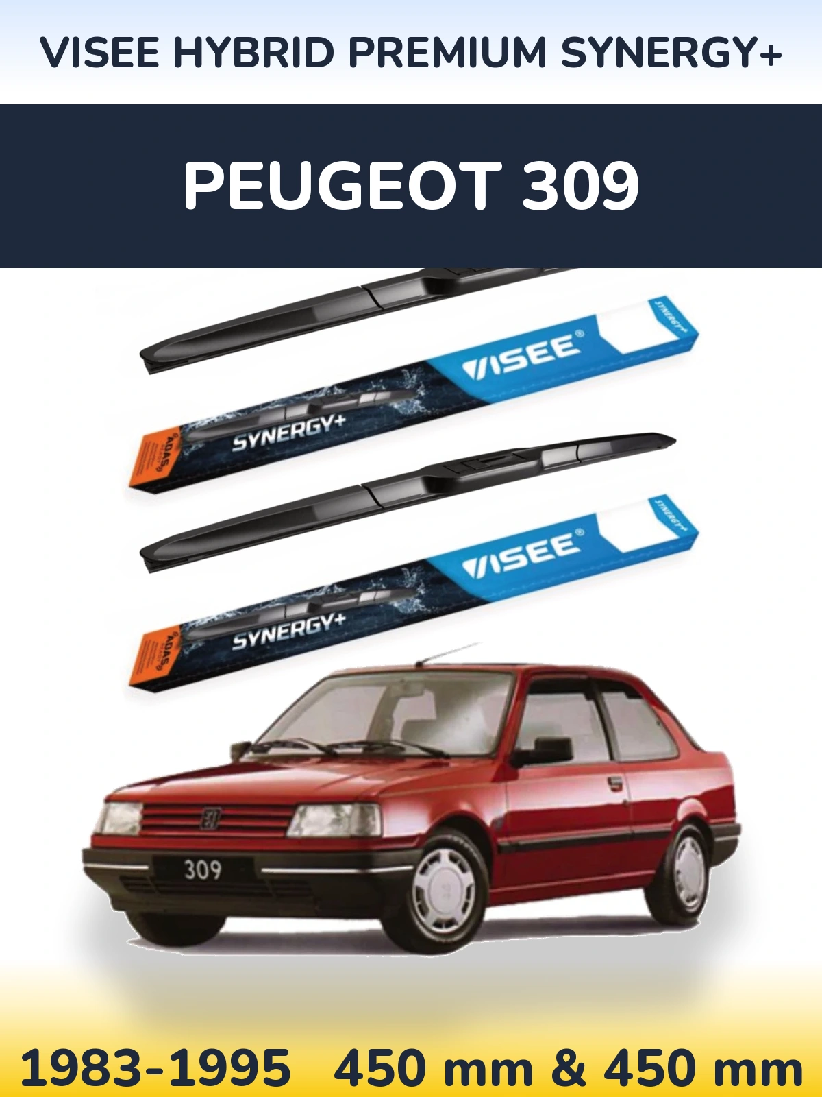 Sada předních stěračů VISEE HYBRID PREMIUM SYNERGY+ 450 a 450 mm pro Peugeot 309 1983-1995