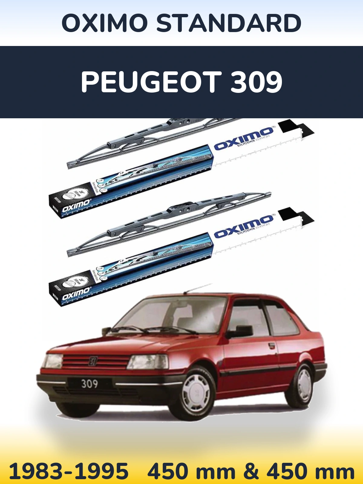 Sada předních stěračů Oximo Standard 450 a 450 mm pro Peugeot 309 1983-1995