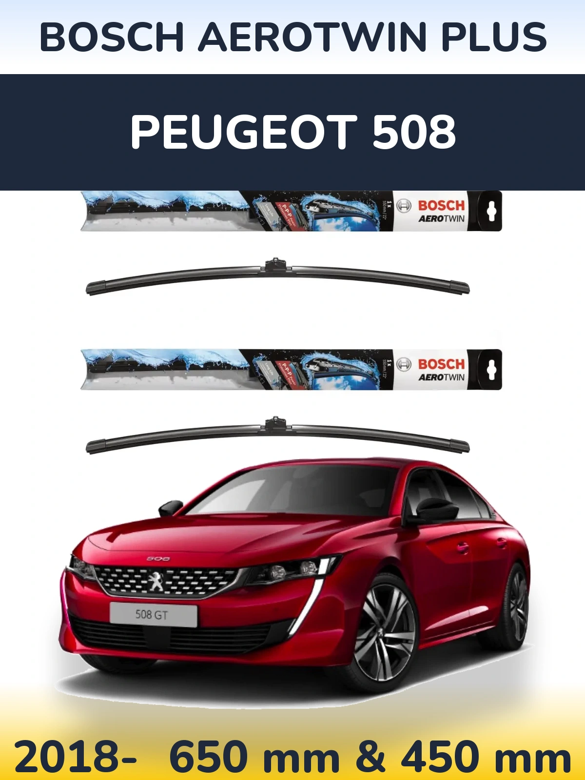 Sada předních stěračů BOSCH AeroTwin Plus 650 a 450 mm pro Peugeot 508 2018-2026