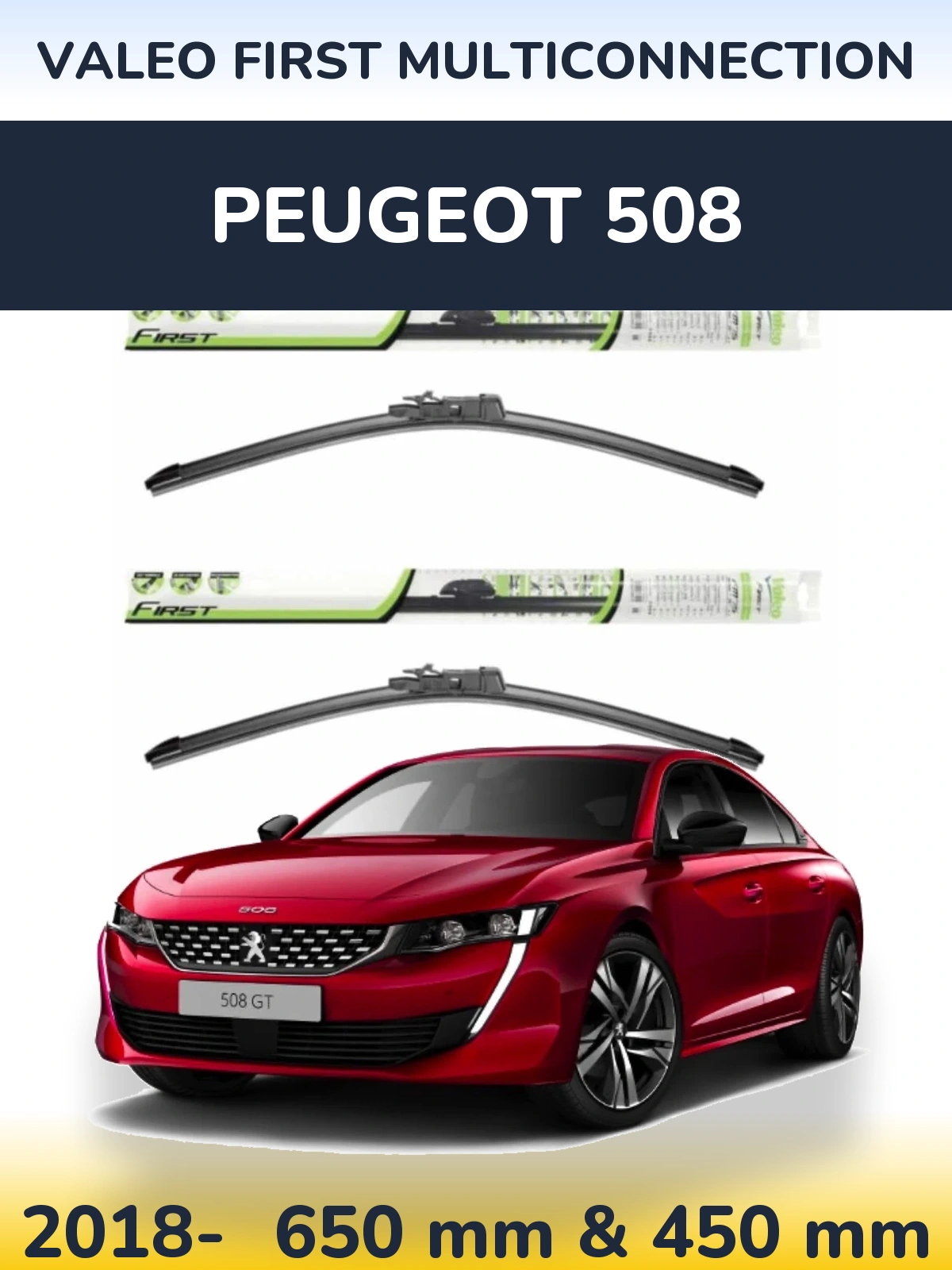 Sada předních stěračů Valeo First MultiConnection 650 a 450 mm pro Peugeot 508 2018-2026