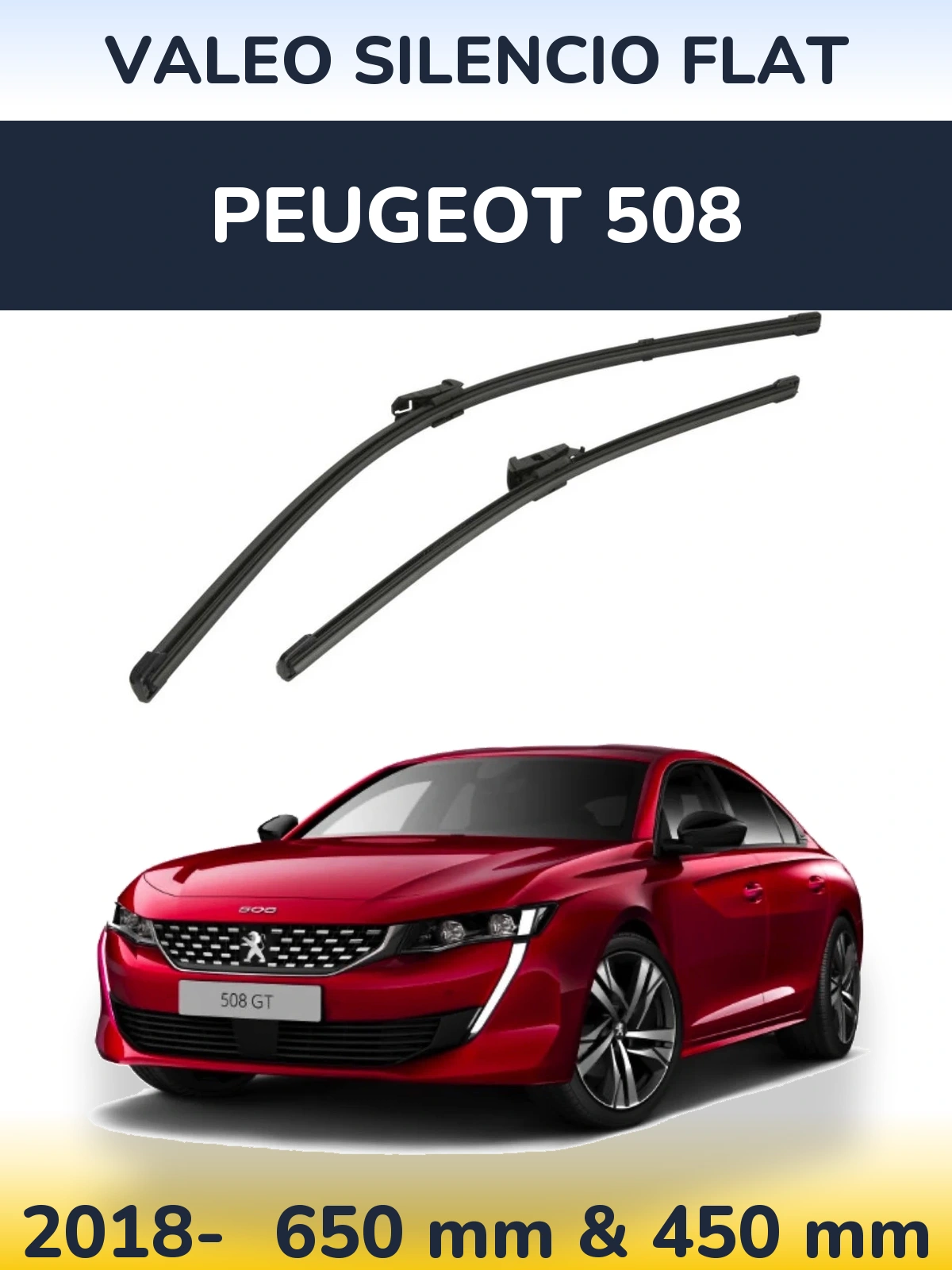 Sada předních stěračů Valeo Silencio Flat 650 a 450 mm pro Peugeot 508 2018-2026