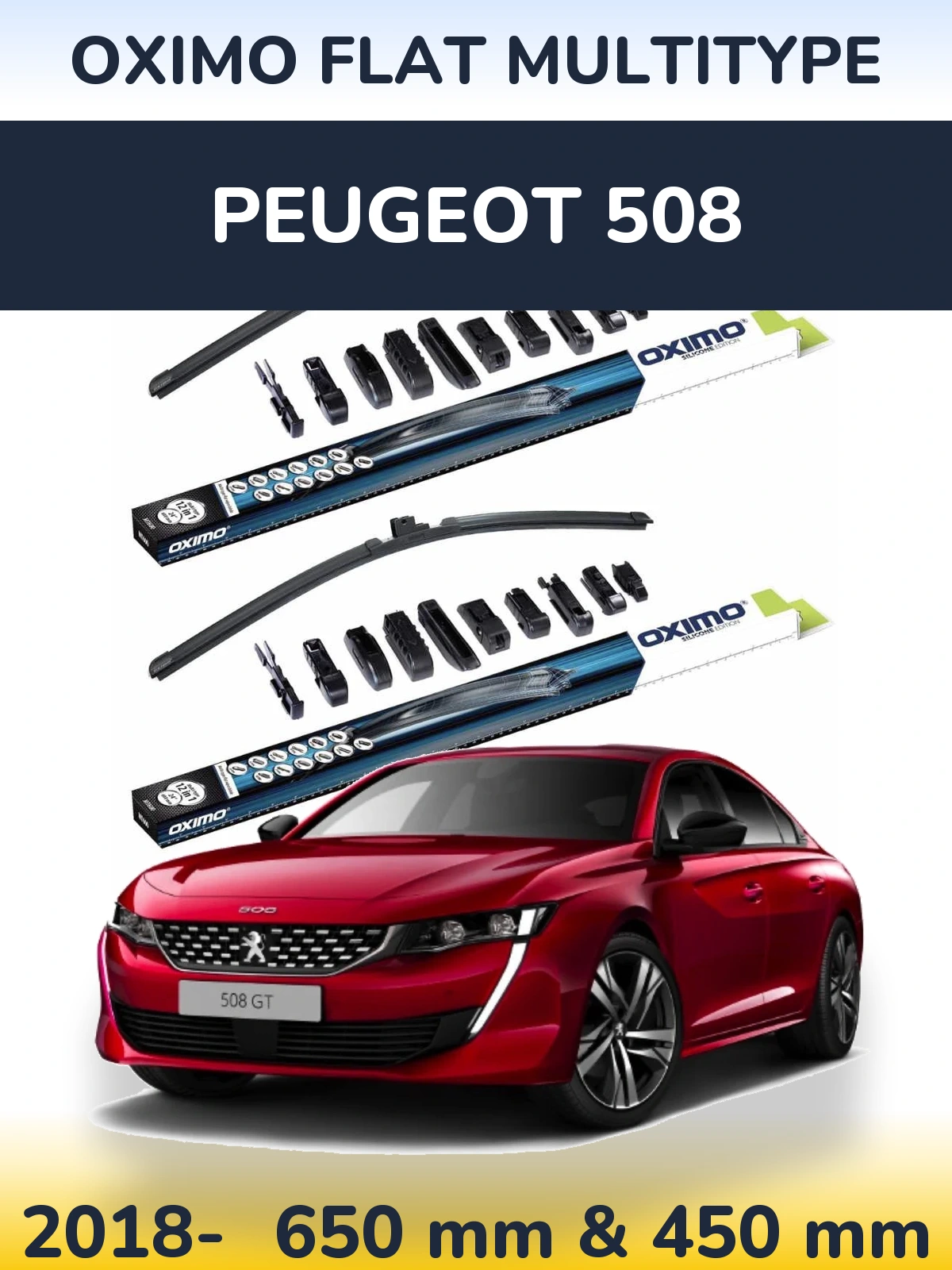 Sada předních stěračů Oximo Flat MultiType 650 a 450 mm pro Peugeot 508 2018-2026