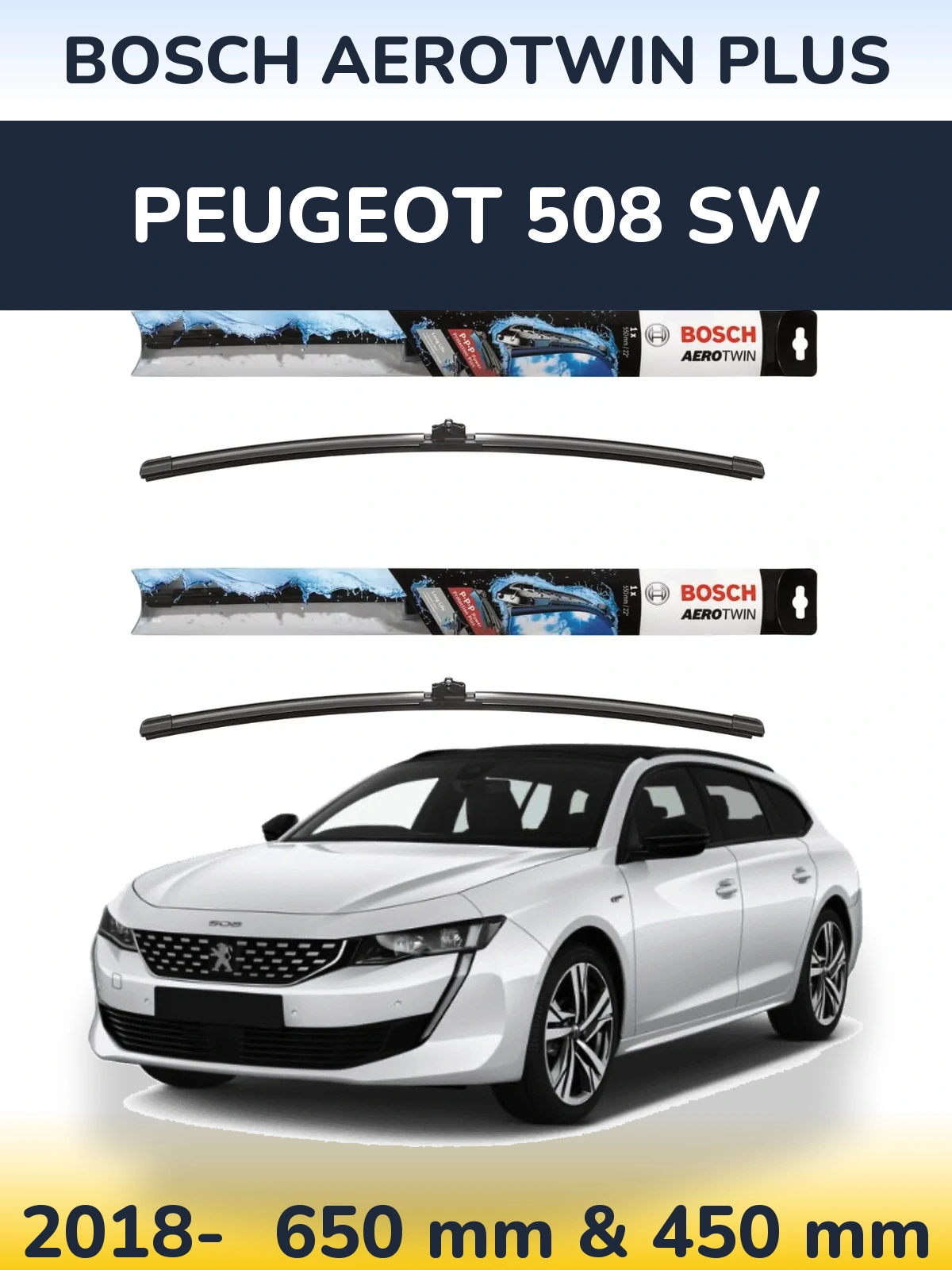 Sada předních stěračů BOSCH AeroTwin Plus 650 a 450 mm pro Peugeot 508 SW 2018-2026