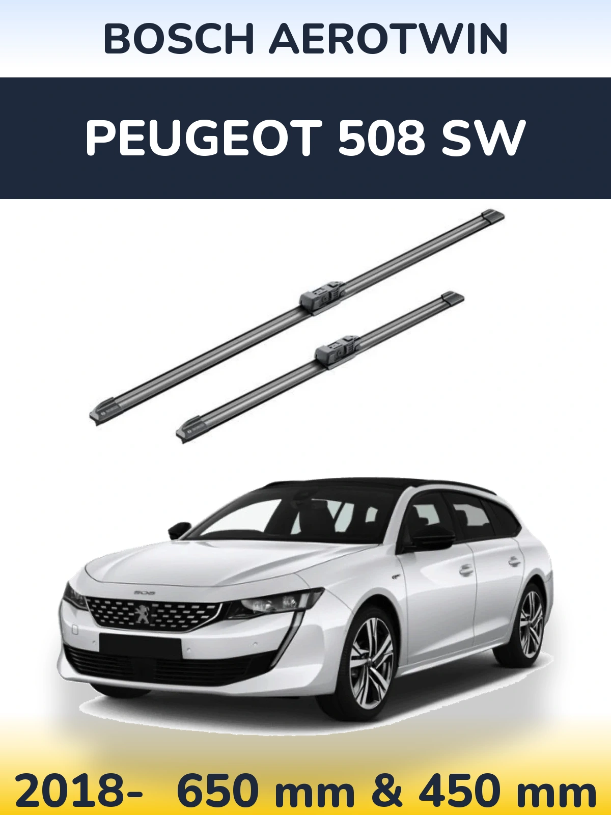 Sada předních stěračů BOSCH AeroTwin 650 a 450 mm pro Peugeot 508 SW 2018-2026