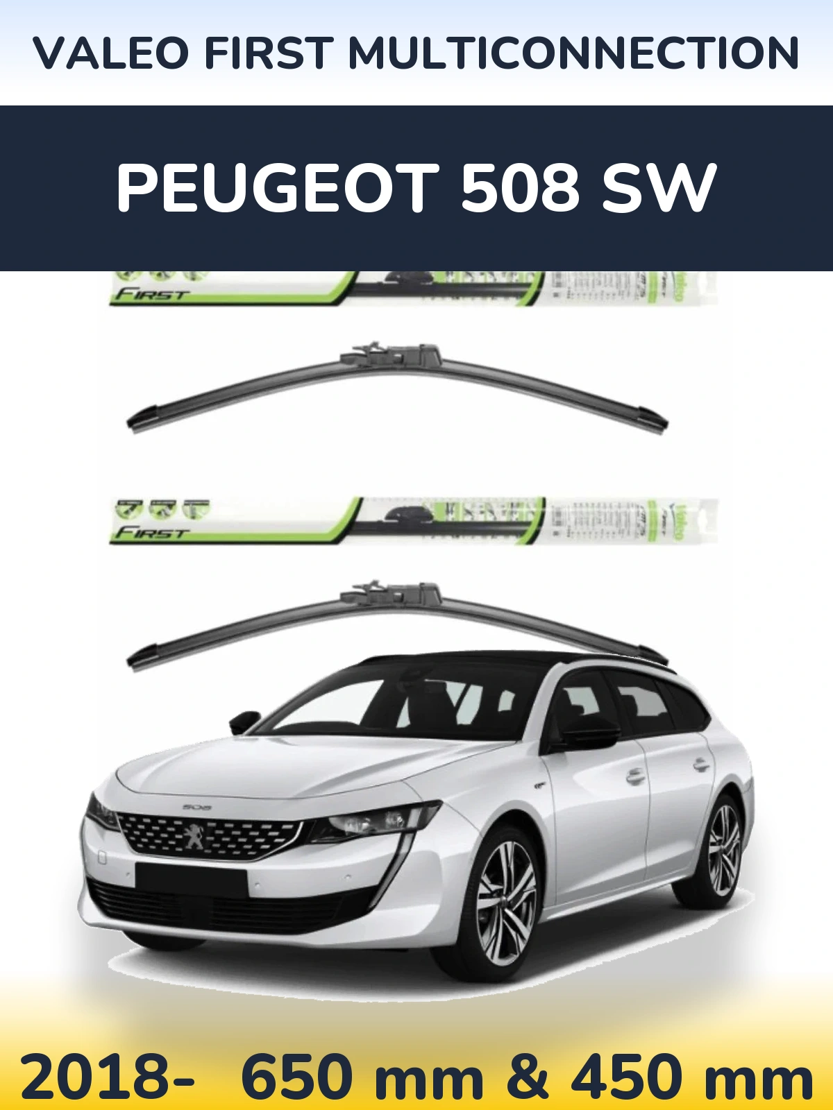 Sada předních stěračů Valeo First MultiConnection 650 a 450 mm pro Peugeot 508 SW 2018-2026