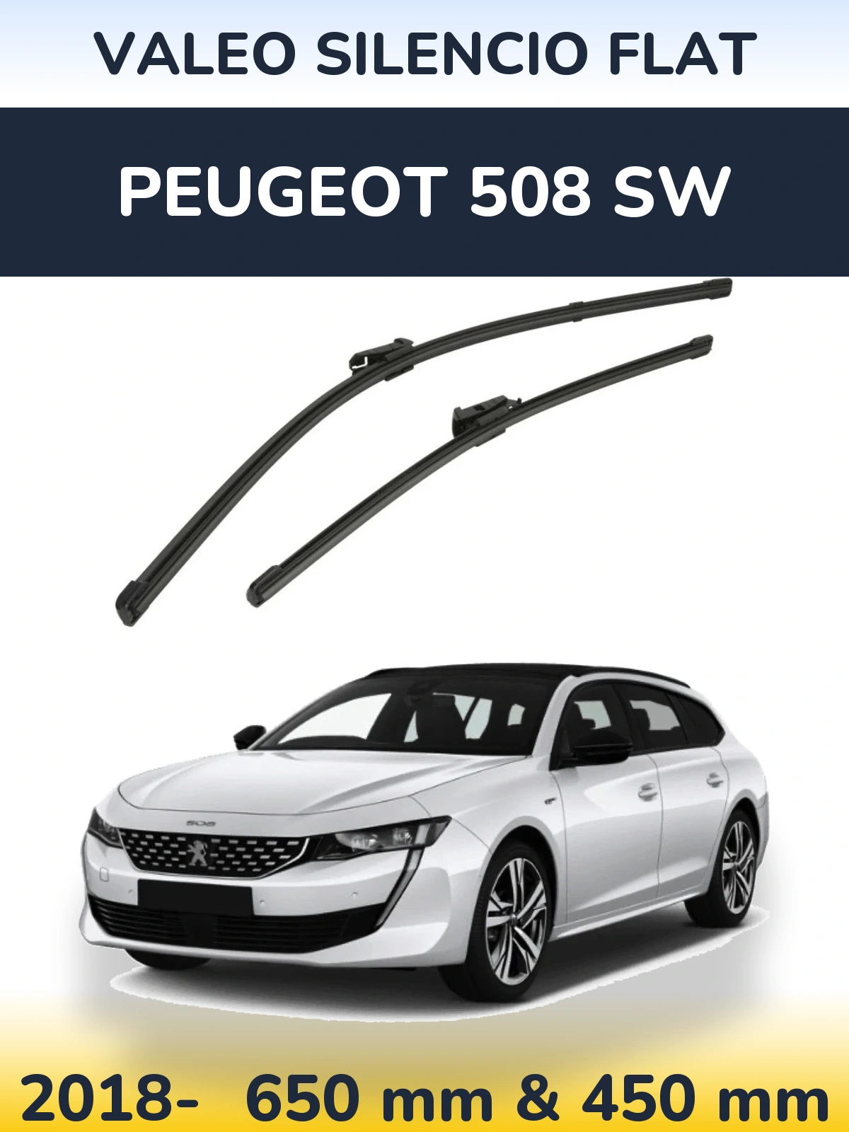 Sada předních stěračů Valeo Silencio Flat 650 a 450 mm pro Peugeot 508 SW 2018-2026