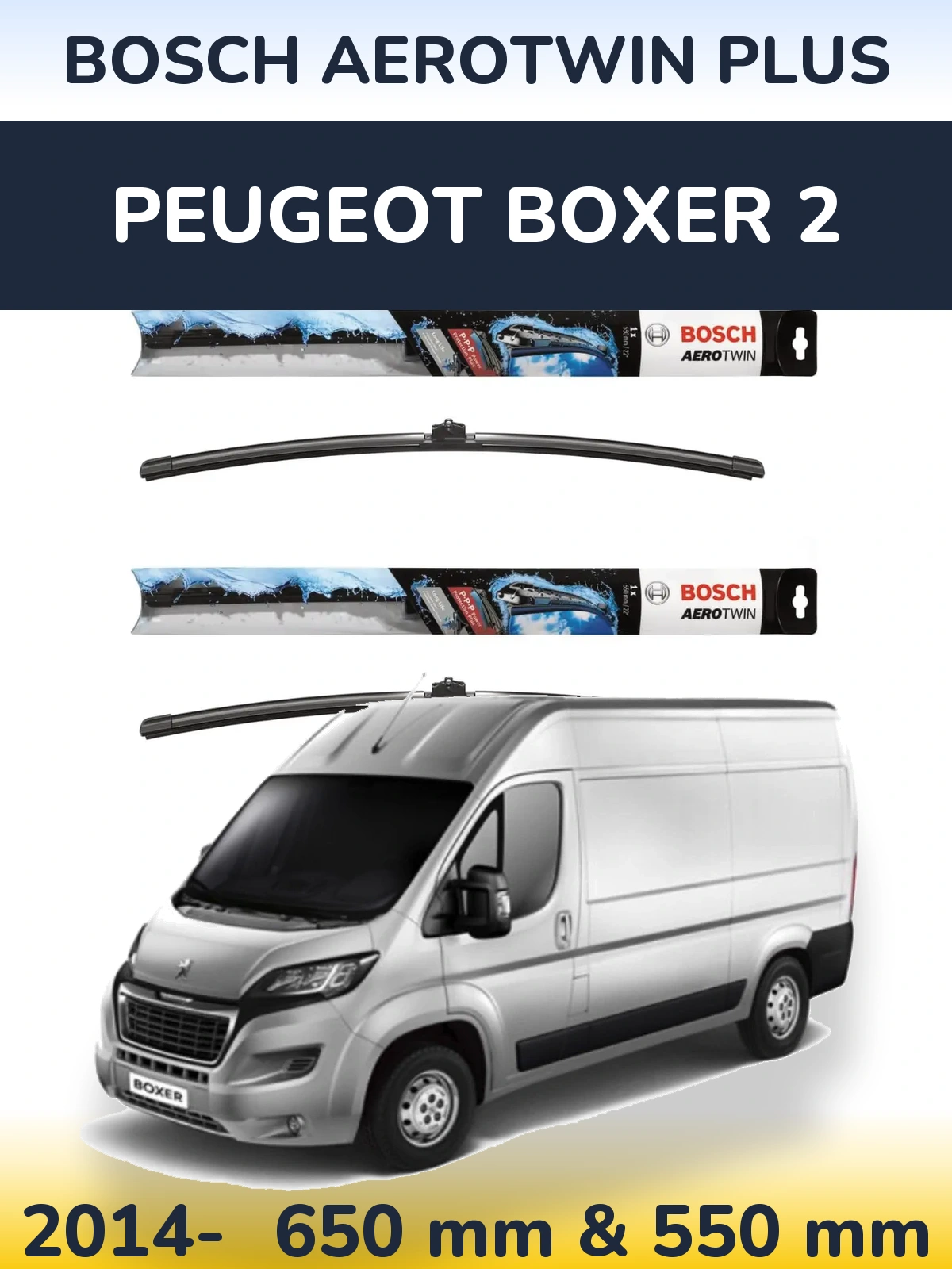 Sada předních stěračů BOSCH AeroTwin Plus 650 a 550 mm pro Peugeot Boxer 2 2014-2026