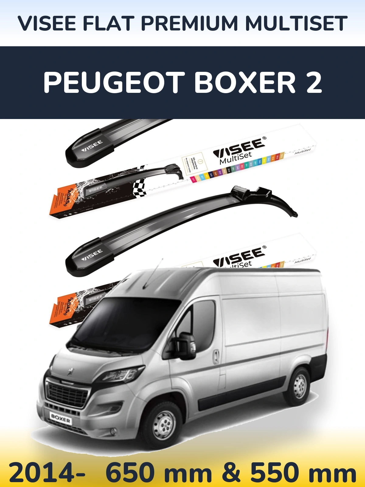 Sada předních stěračů VISEE FLAT PREMIUM MultiSet 650 a 550 mm pro Peugeot Boxer 2 2014-2026