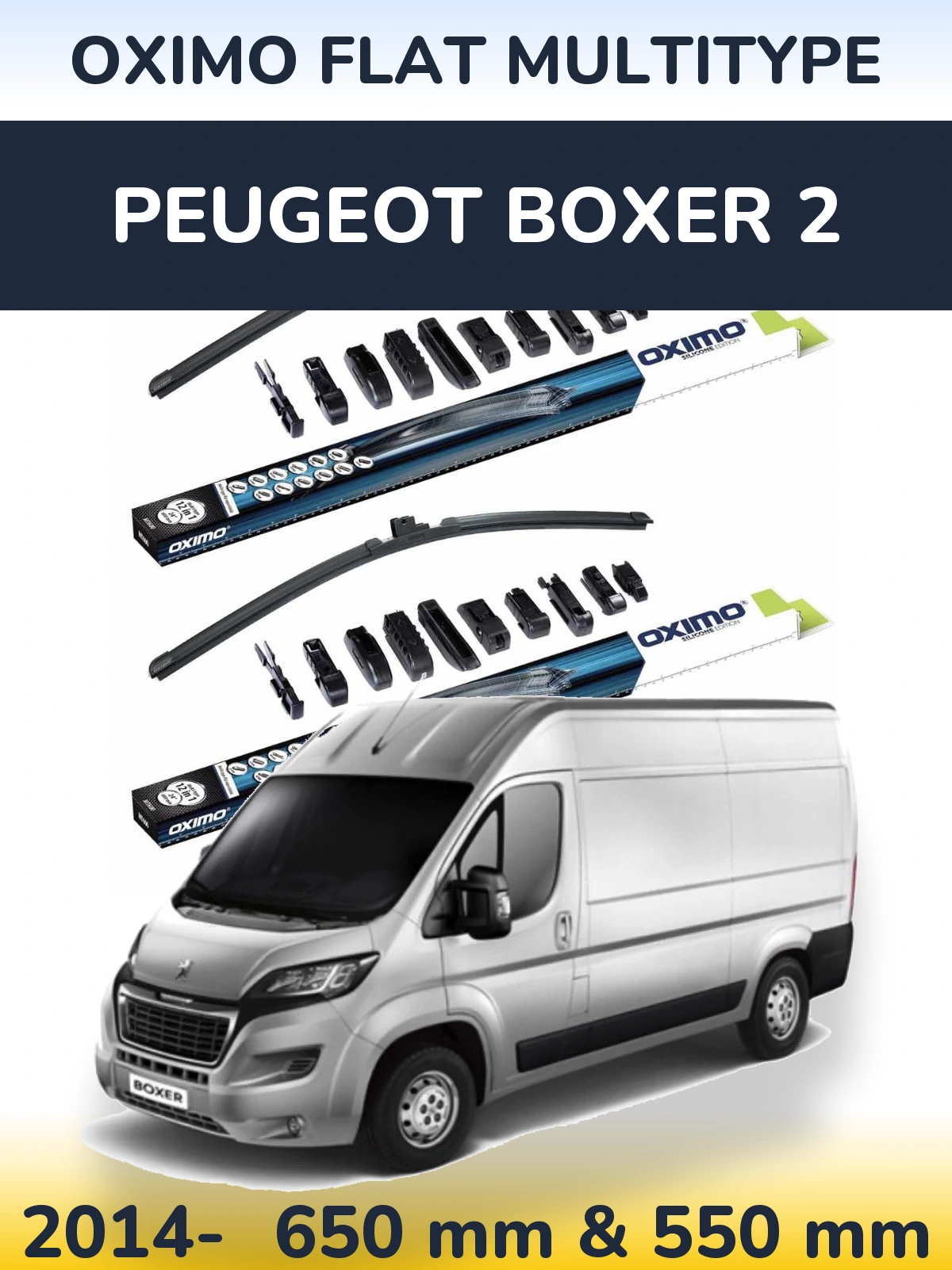 Sada předních stěračů Oximo Flat MultiType 650 a 550 mm pro Peugeot Boxer 2 2014-2026