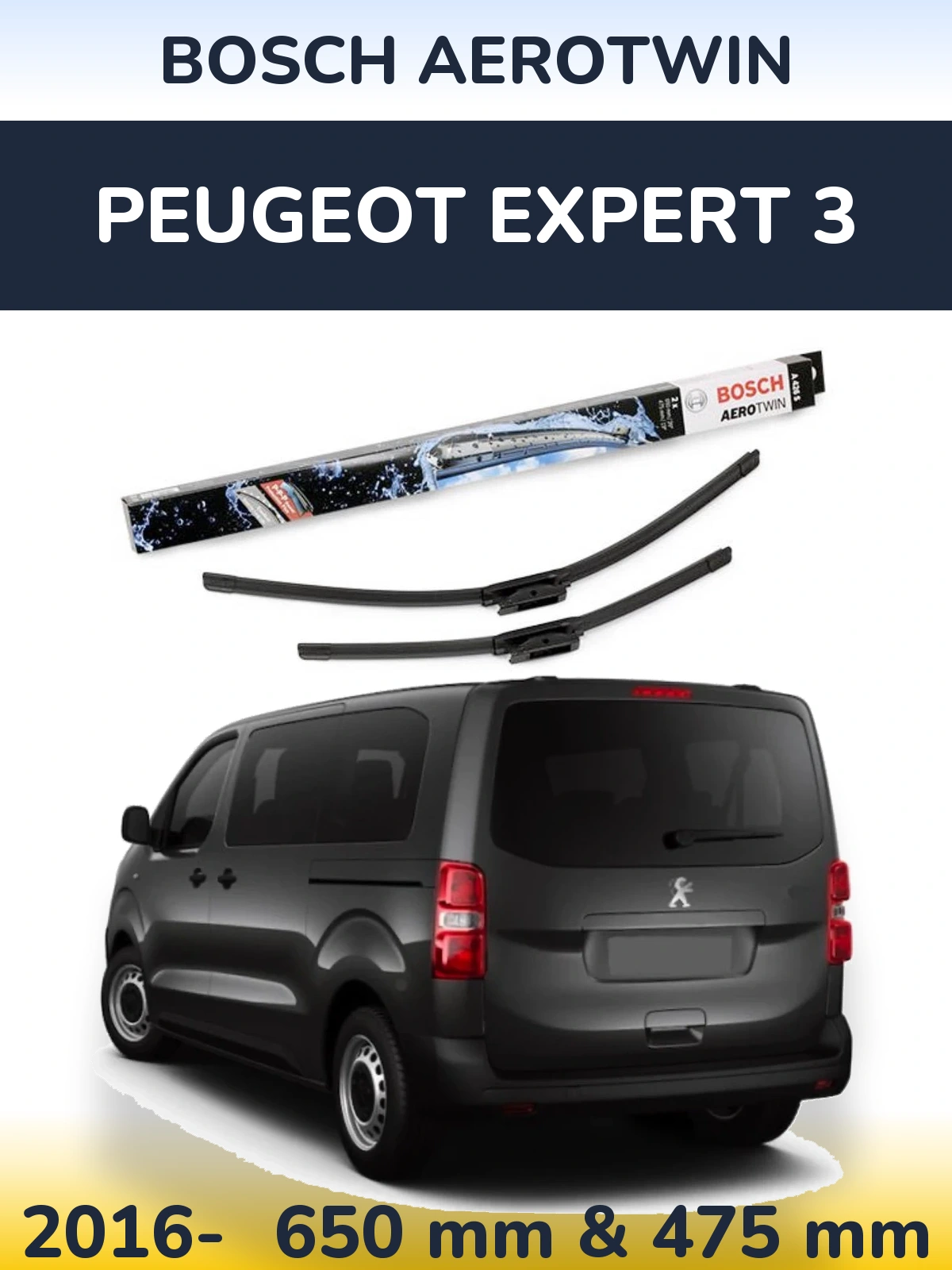 Комплект передніх щіток BOSCH AeroTwin 650 & 475 мм для Peugeot Expert 3 2016-2026