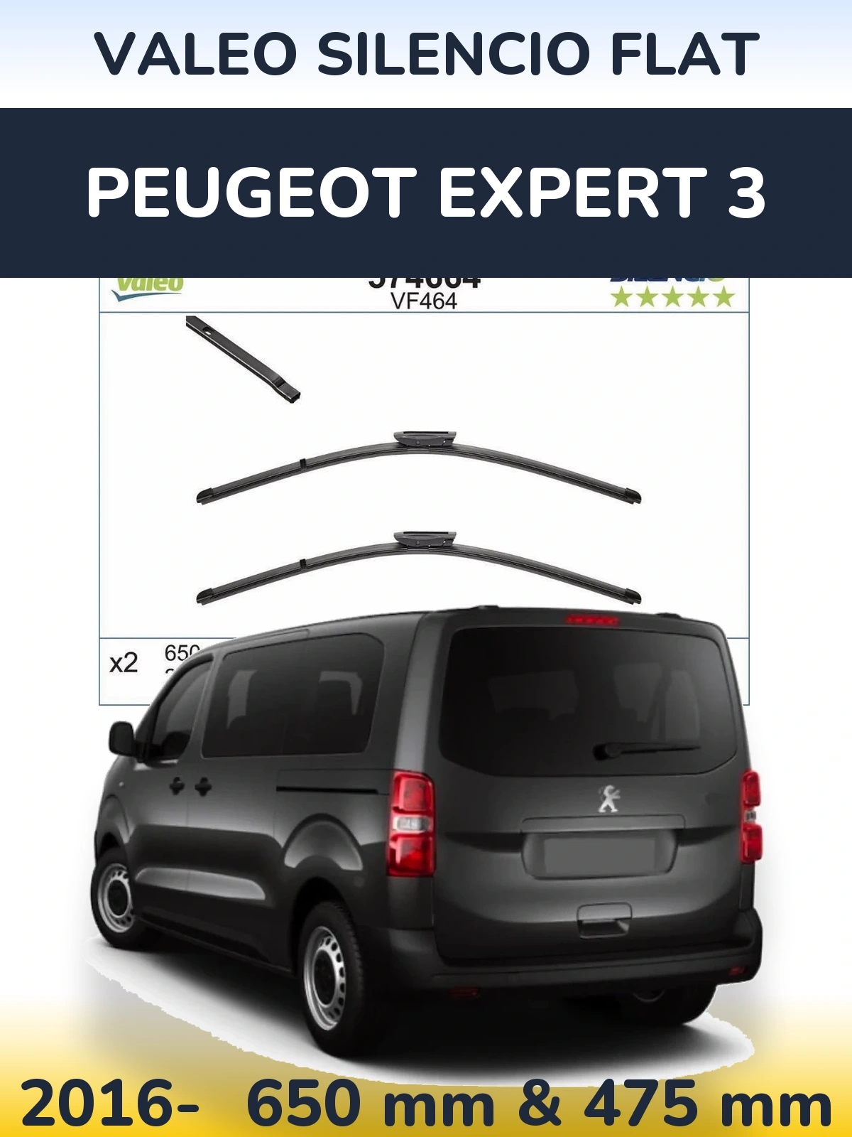 Sada předních stěračů Valeo Silencio Flat 650 a 450 mm pro Peugeot Expert 3 2016-2026