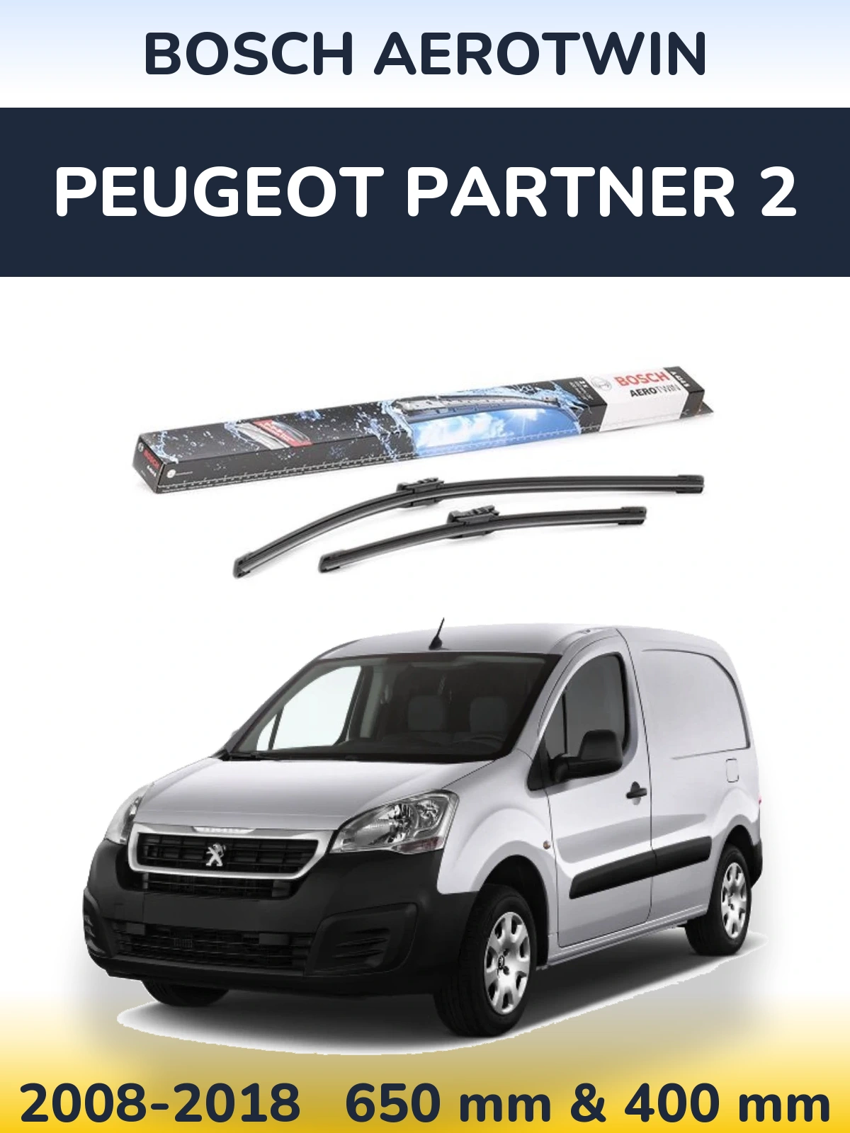 Sada předních stěračů BOSCH AeroTwin 650 a 400 mm pro Peugeot Partner 2 2008-2018