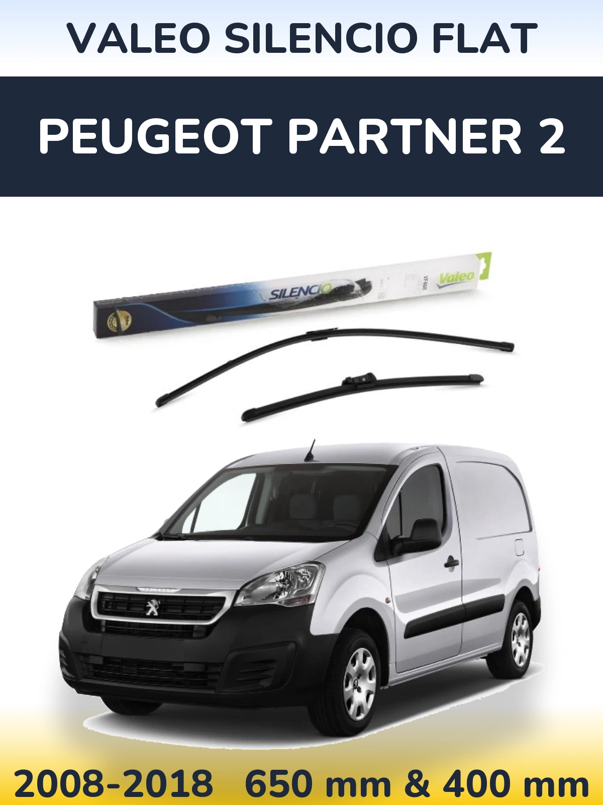 Sada předních stěračů Valeo Silencio Flat 650 a 400 mm pro Peugeot Partner 2 2008-2018
