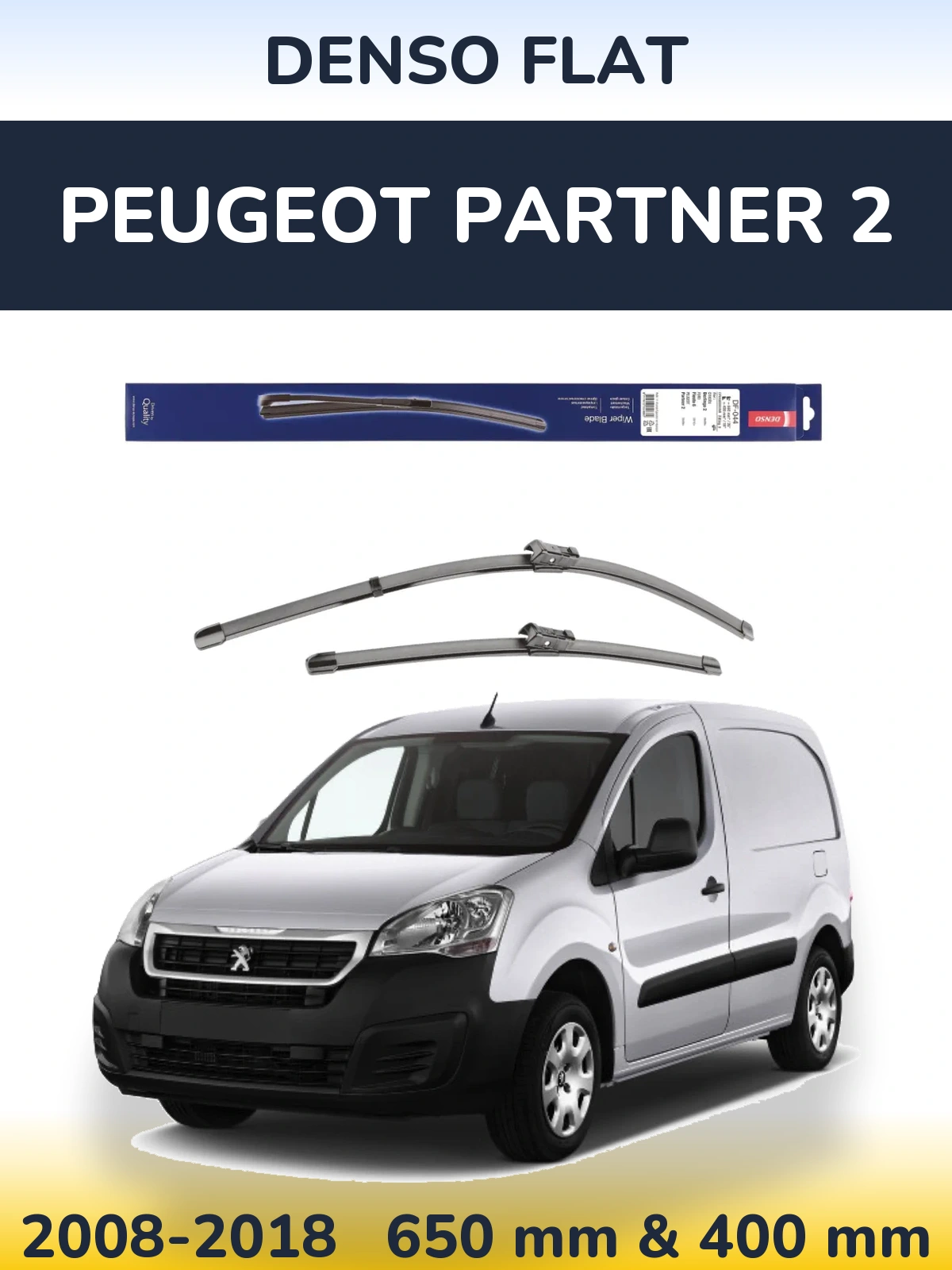 Sada předních stěračů Denso Flat 650 a 400 mm pro Peugeot Partner 2 2008-2018