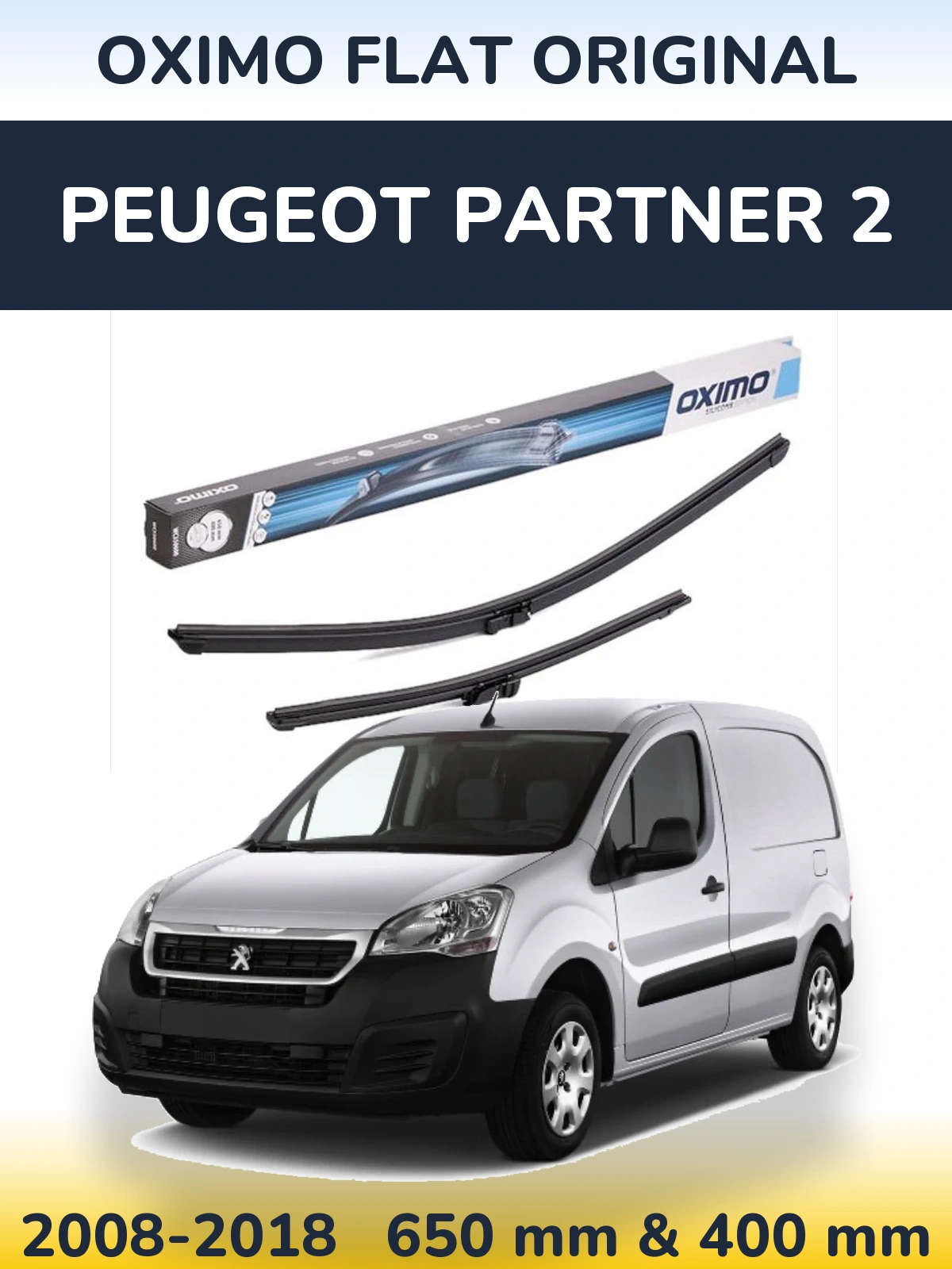 Sada předních stěračů Oximo Flat Original 650 a 400 mm pro Peugeot Partner 2 2008-2018