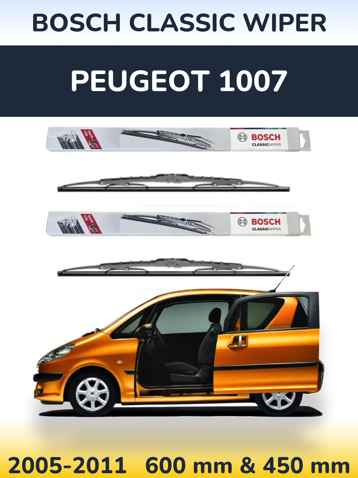 Sada předních stěračů BOSCH Classic Wiper 600 a 450 mm pro Peugeot 1007 2005-2011