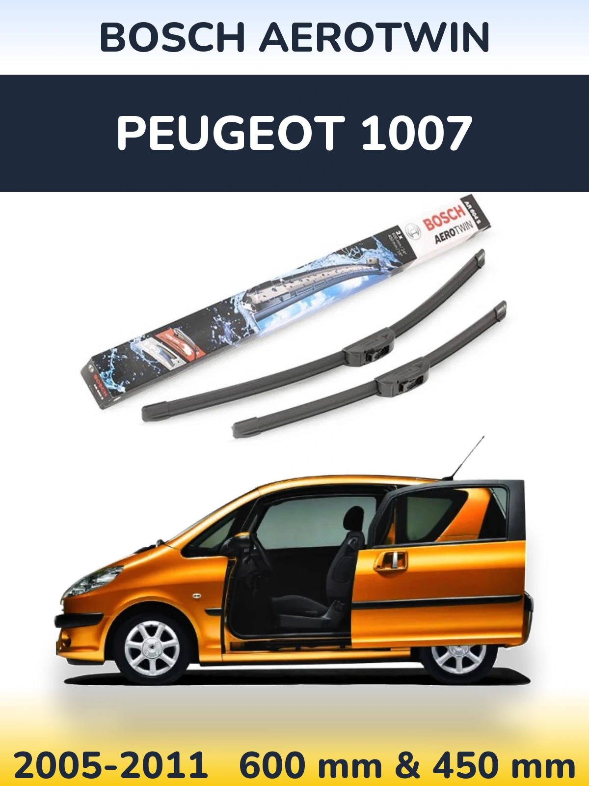 Комплект передніх щіток BOSCH AeroTwin 600 & 450 мм для Peugeot 1007 2005-2011
