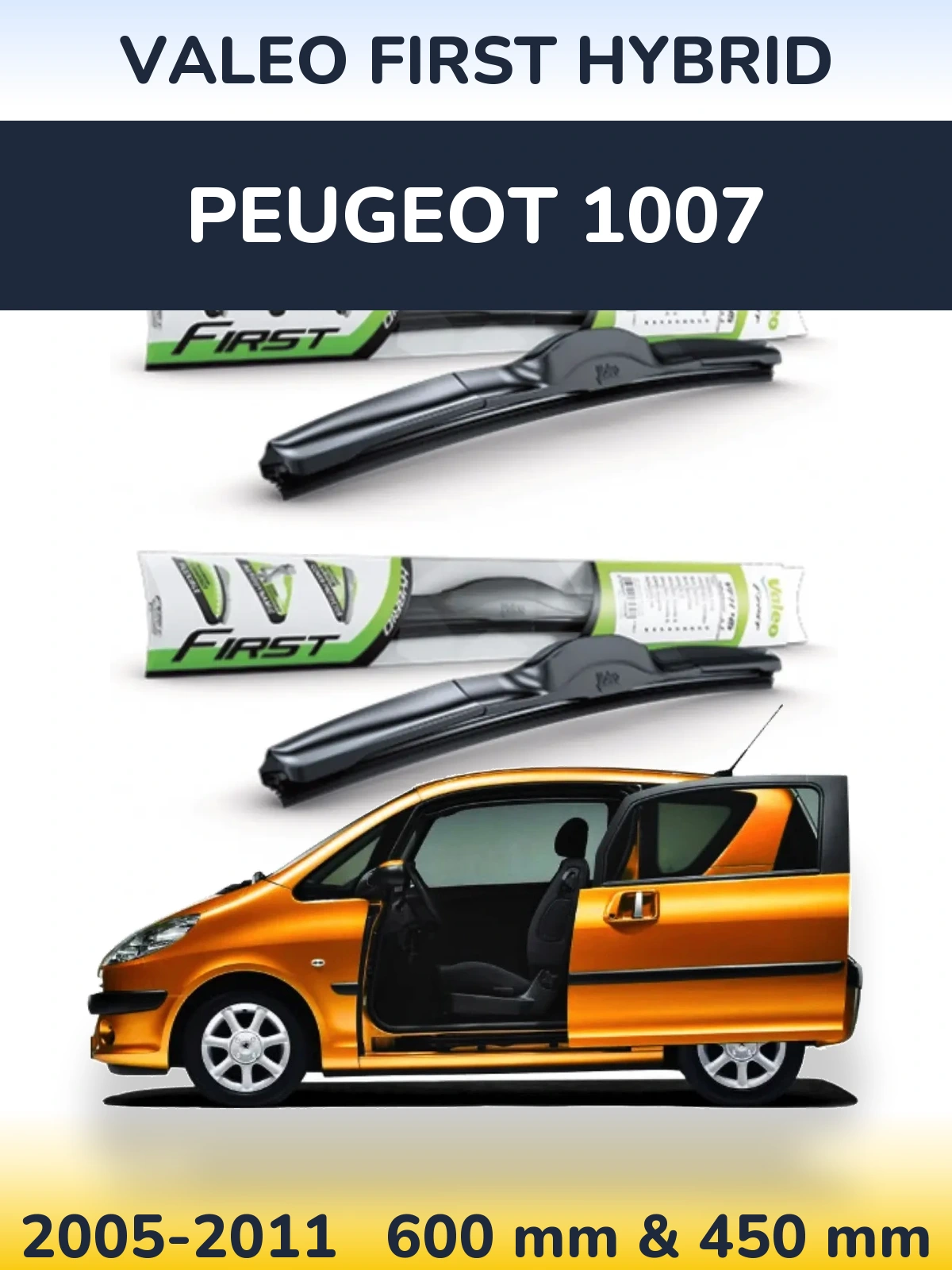 Sada předních stěračů Valeo First Hybrid 600 a 450 mm pro Peugeot 1007 2005-2011