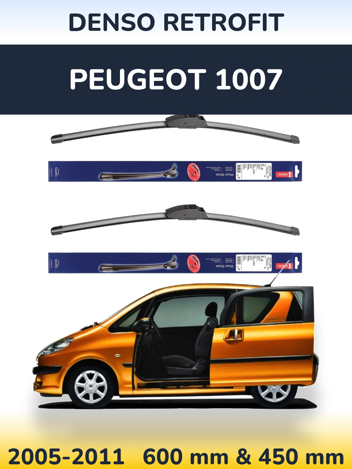Sada předních stěračů Denso Retrofit 600 a 450 mm pro Peugeot 1007 2005-2011