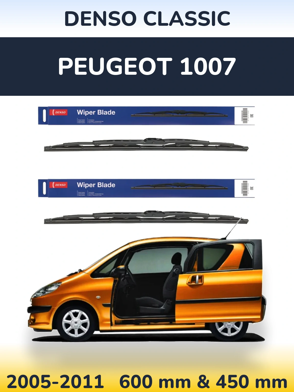 Sada předních stěračů Denso Classic 600 a 450 mm pro Peugeot 1007 2005-2011