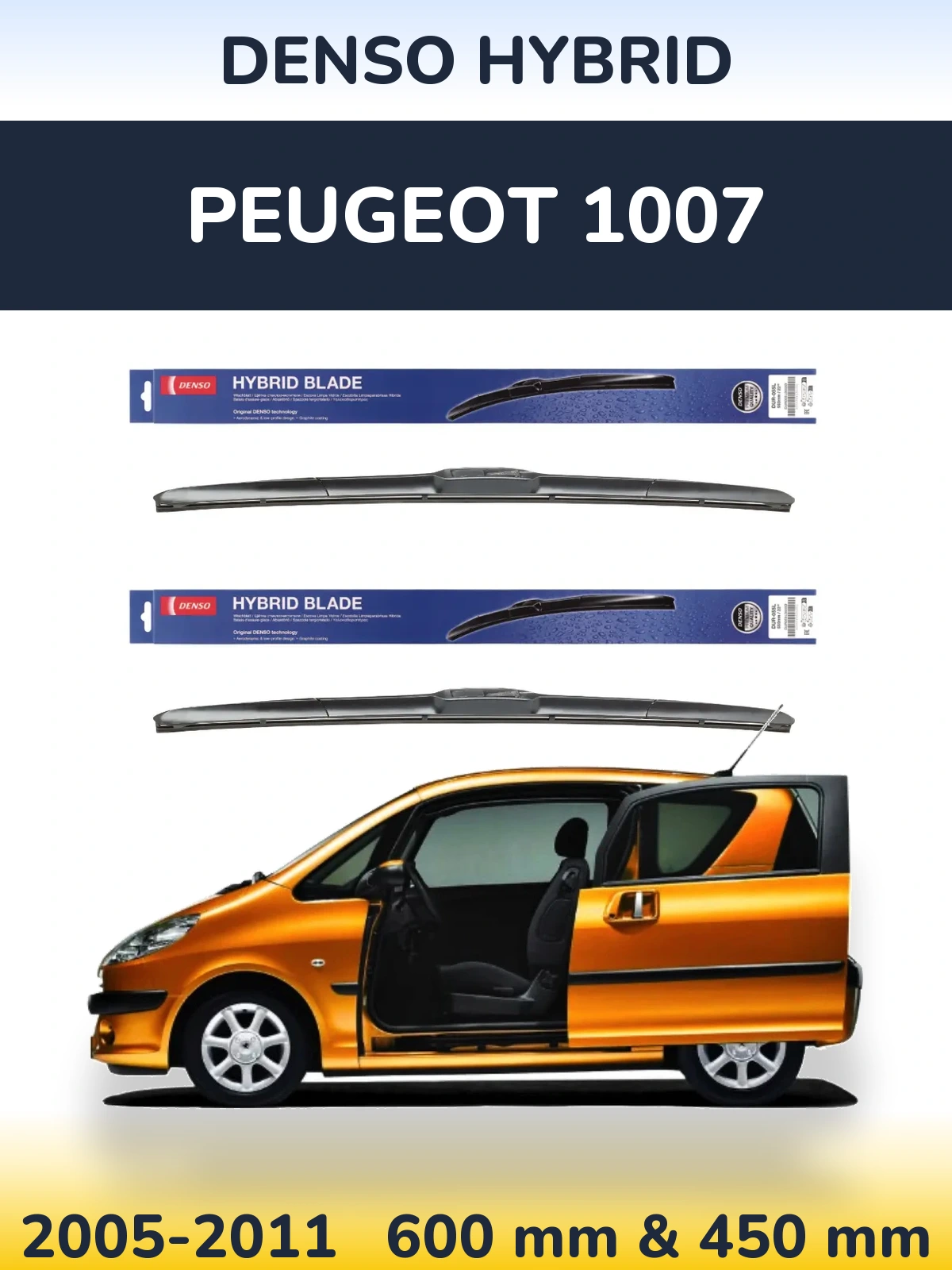 Sada předních stěračů Denso Hybrid 600 a 450 mm pro Peugeot 1007 2005-2011