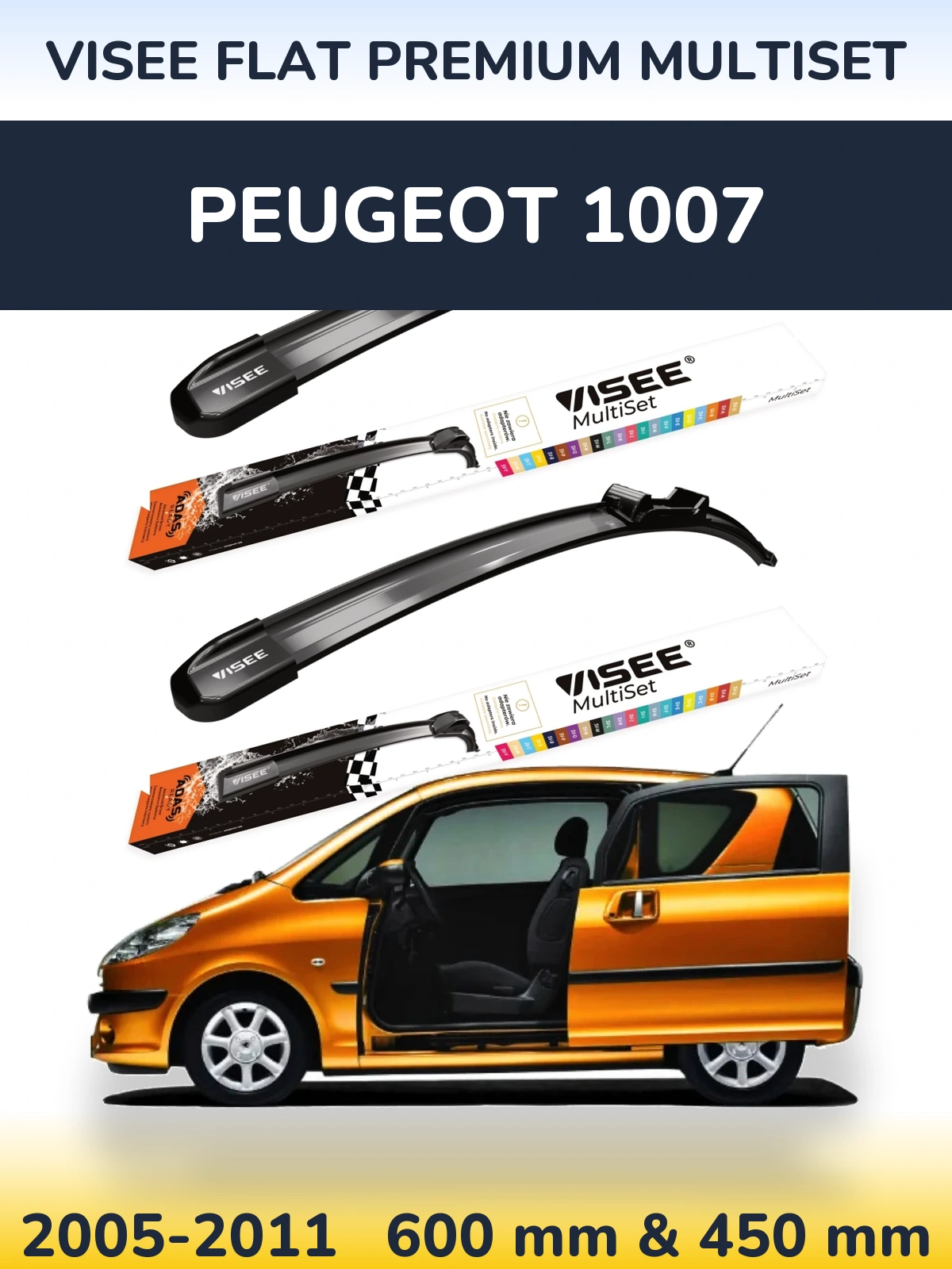 Sada předních stěračů VISEE FLAT PREMIUM MultiSet 600 a 450 mm pro Peugeot 1007 2005-2011