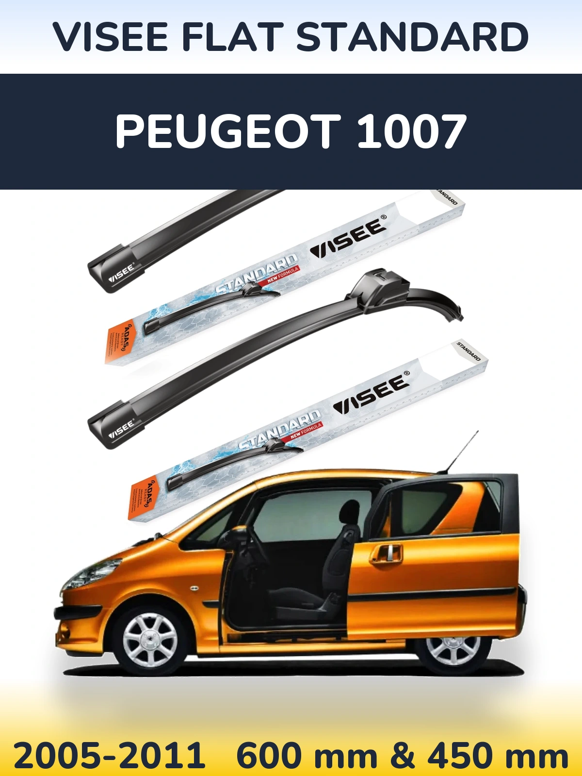 Sada předních stěračů VISEE FLAT STANDARD 600 a 450 mm pro Peugeot 1007 2005-2011